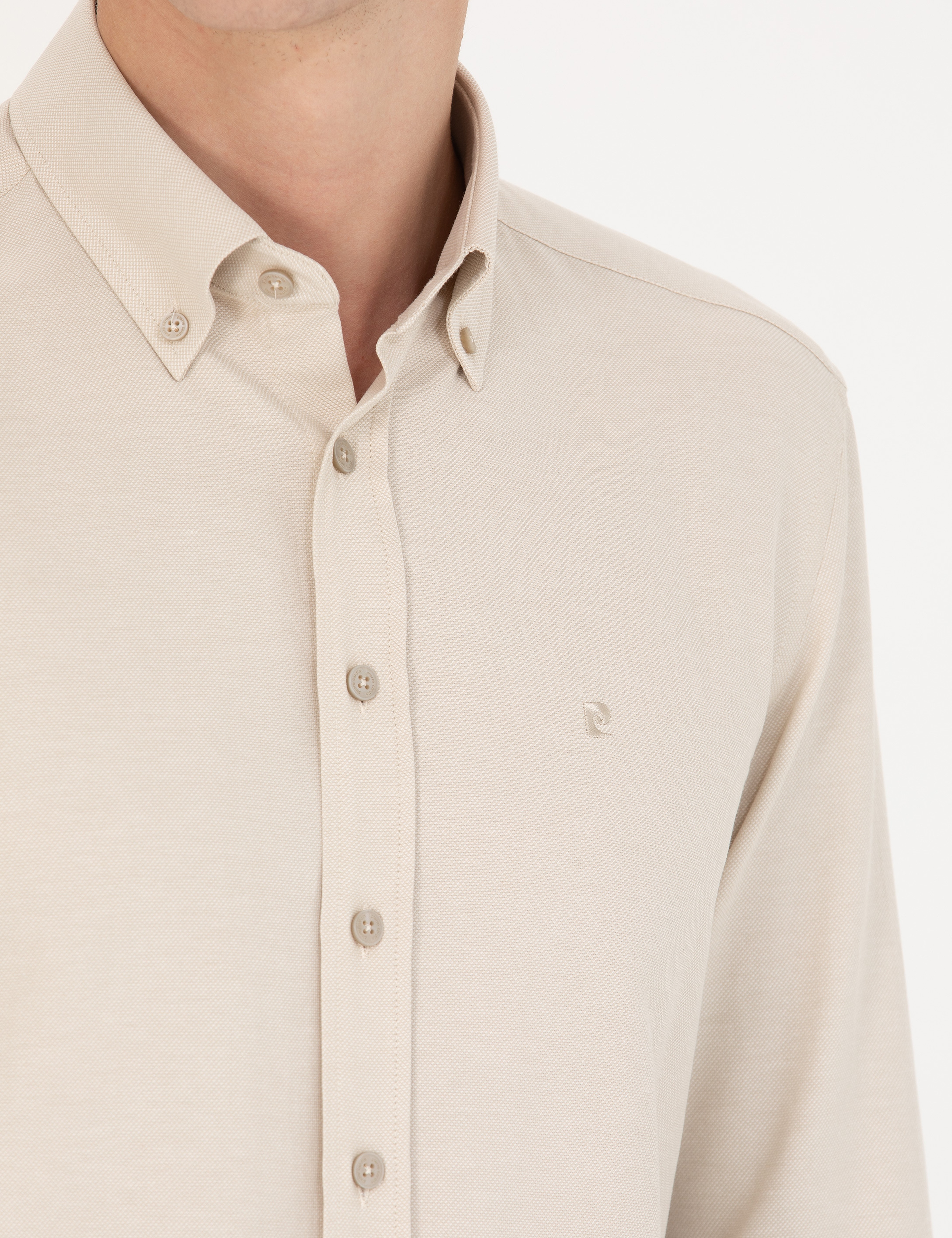 Bej Slim Fit Uzun Kollu Gömlek