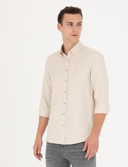 Bej Slim Fit Uzun Kollu Gömlek - 50275815017