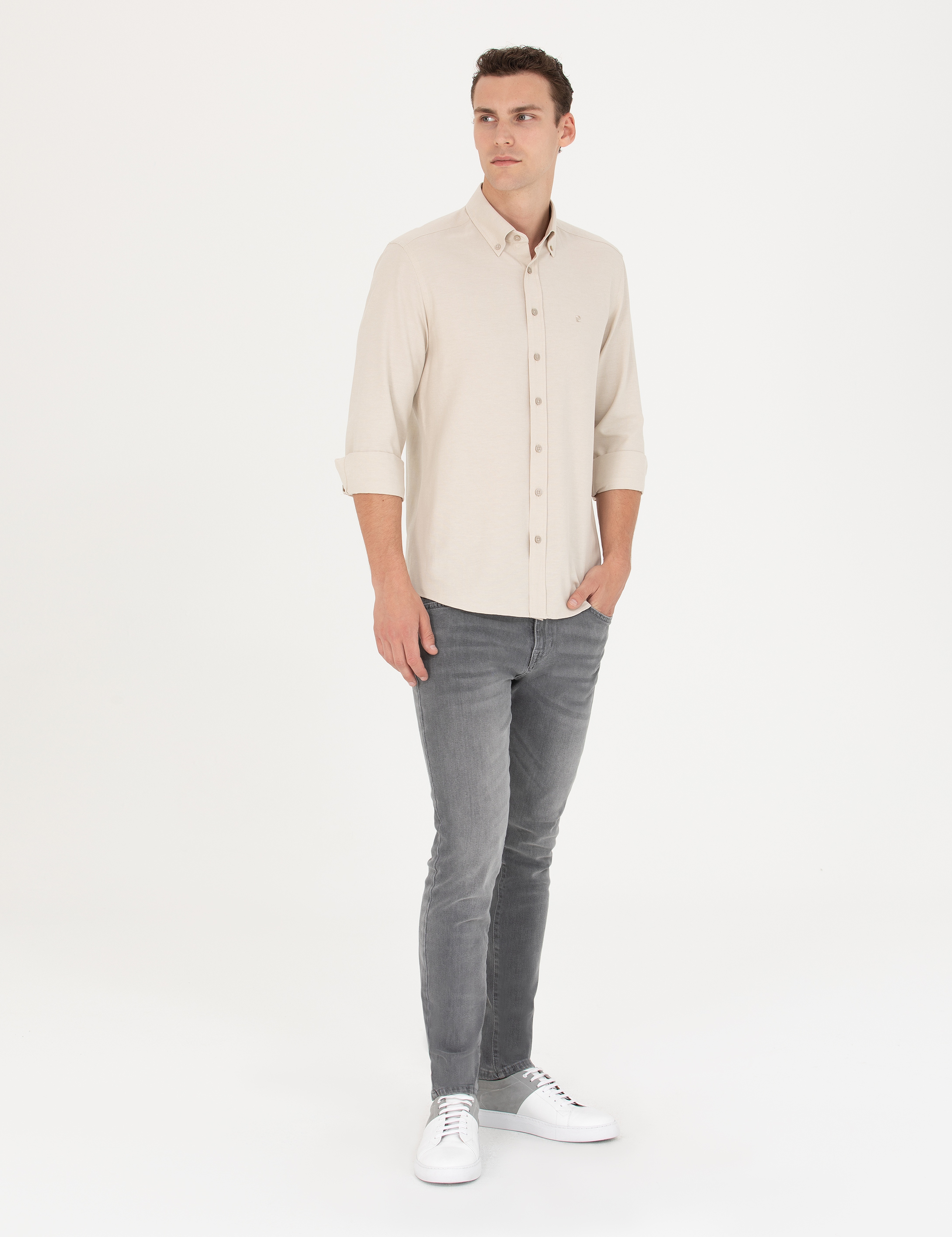 Bej Slim Fit Uzun Kollu Gömlek - Image 4