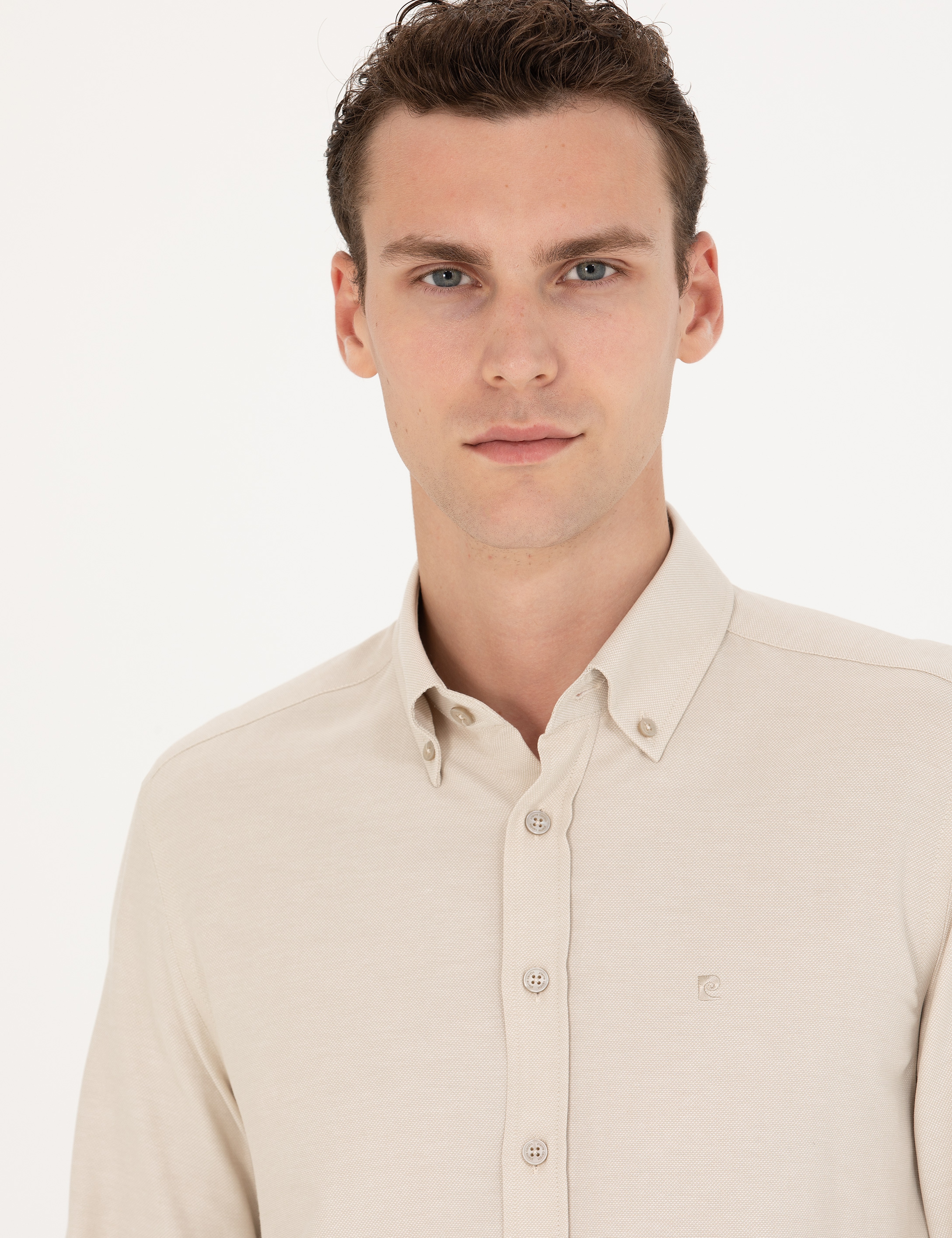 Bej Slim Fit Uzun Kollu Gömlek