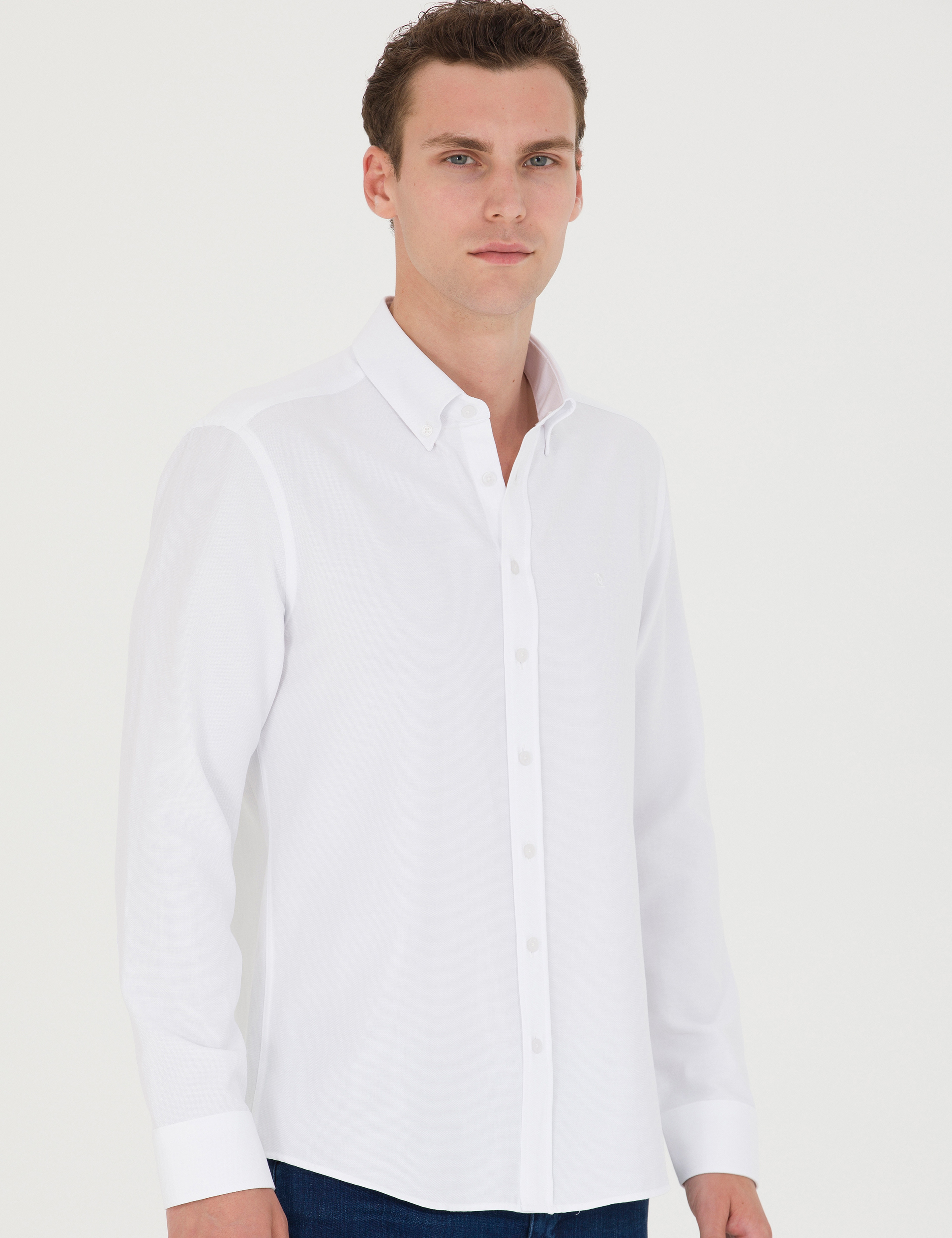 Beyaz Slim Fit Uzun Kollu Gömlek