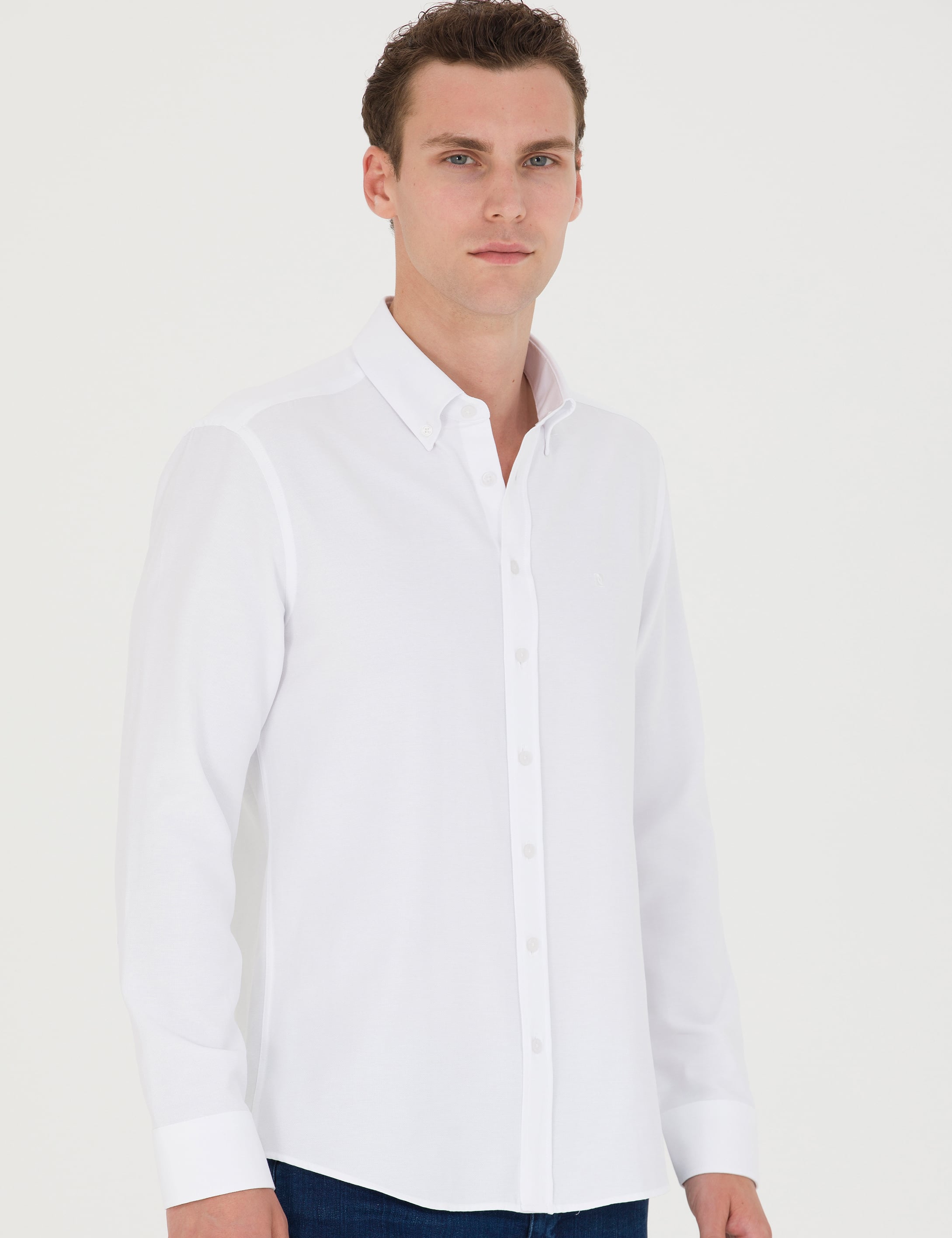 Beyaz Slim Fit Uzun Kollu Gömlek