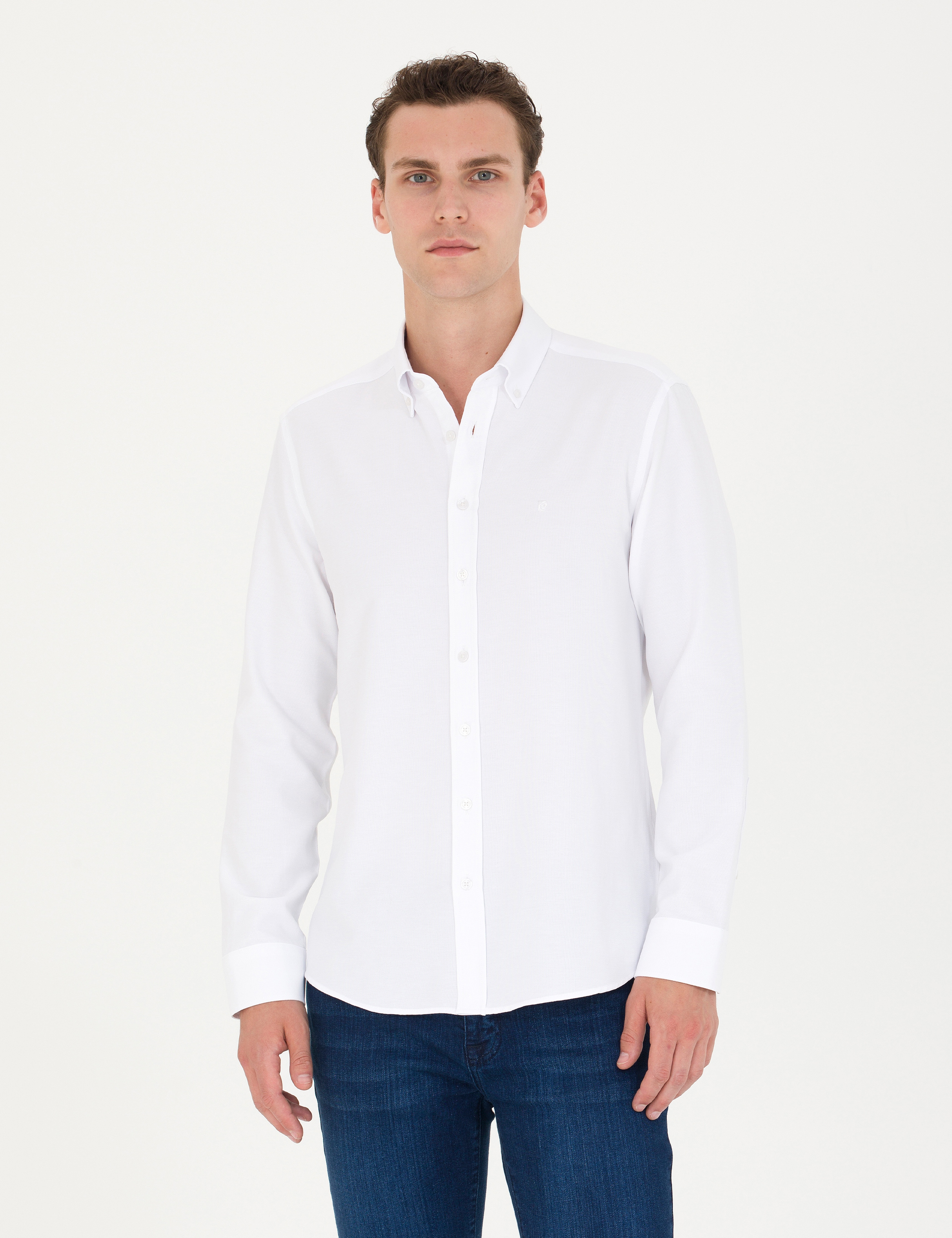 Beyaz Slim Fit Uzun Kollu Gömlek