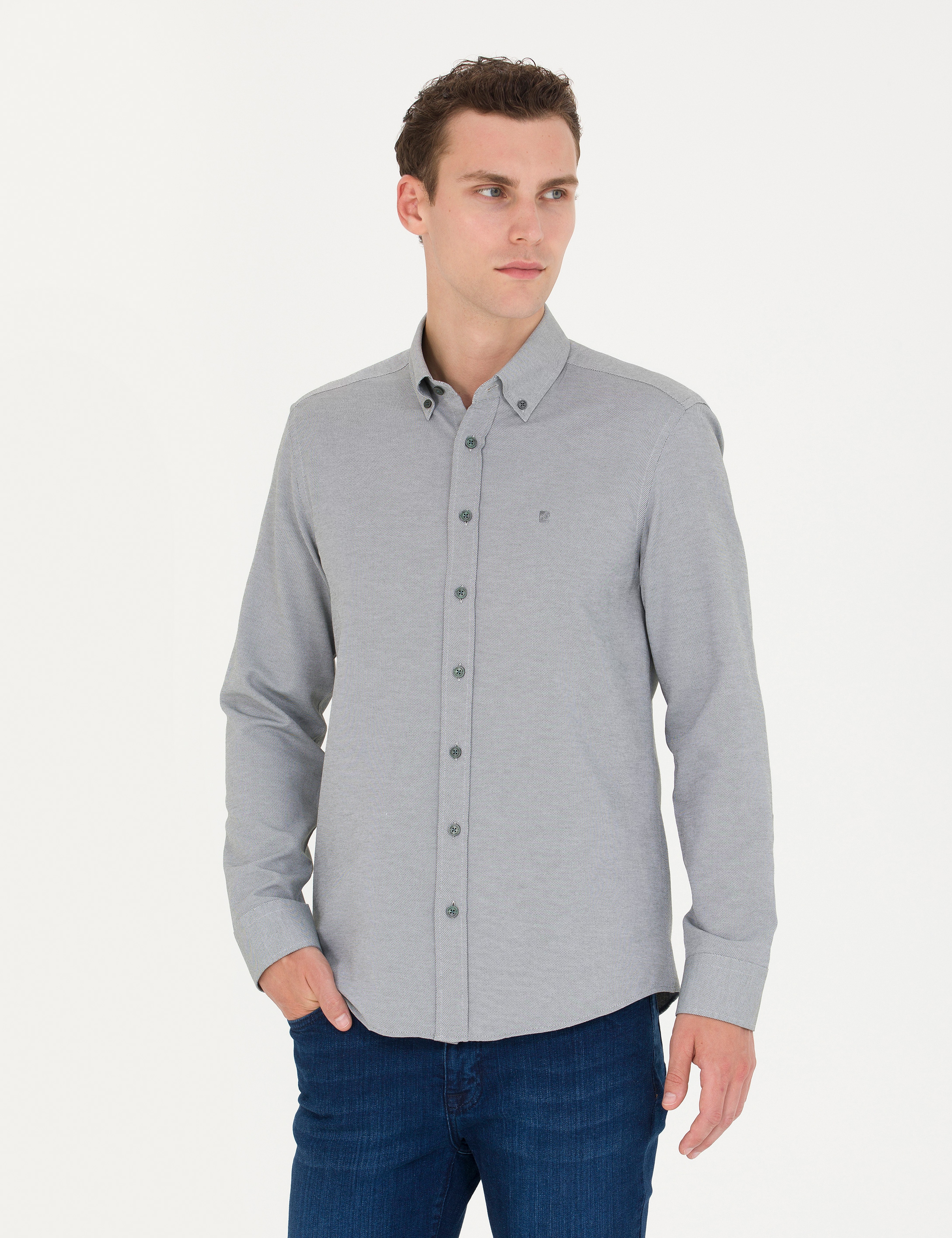 Haki Slim Fit Uzun Kollu Gömlek