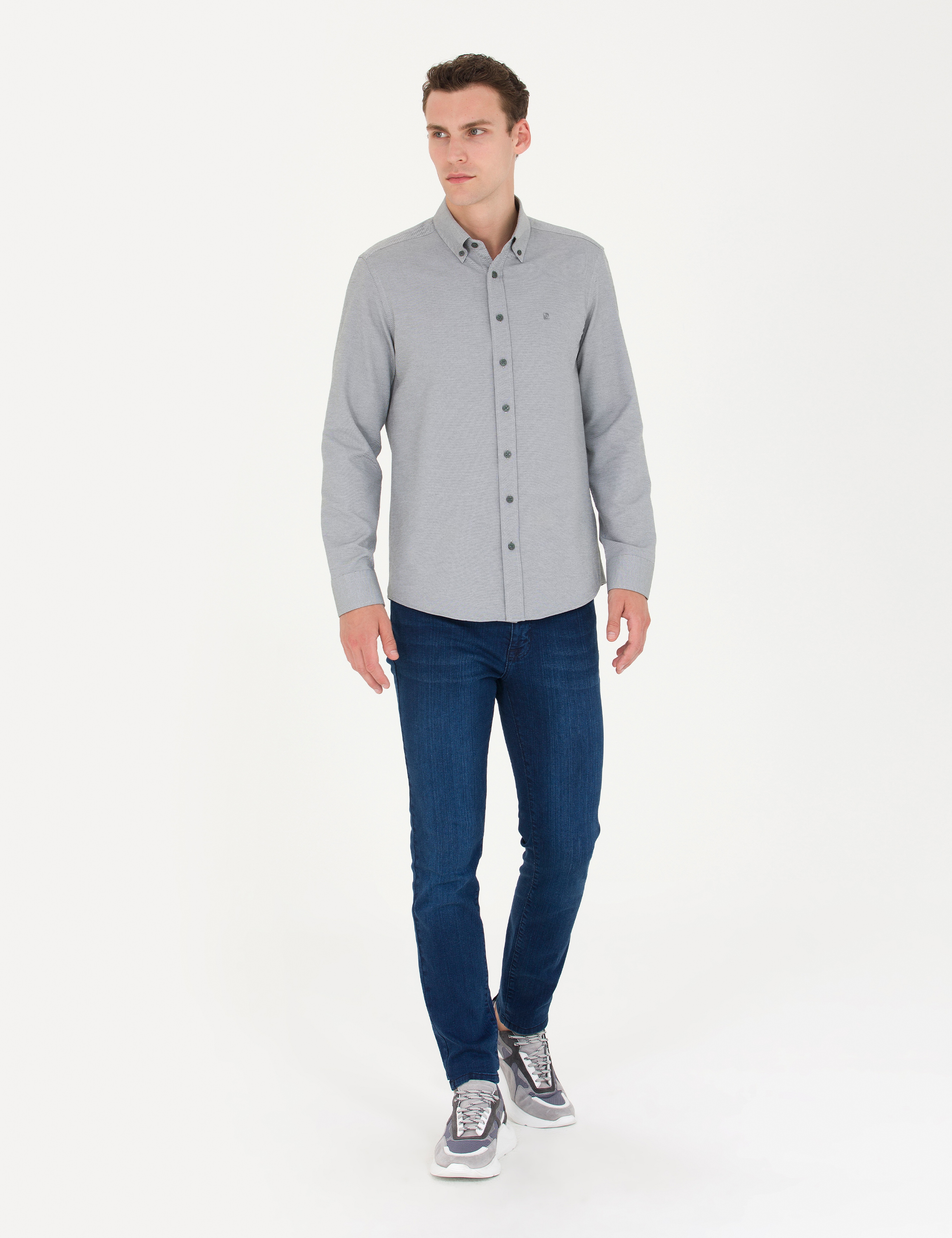 Haki Slim Fit Uzun Kollu Gömlek