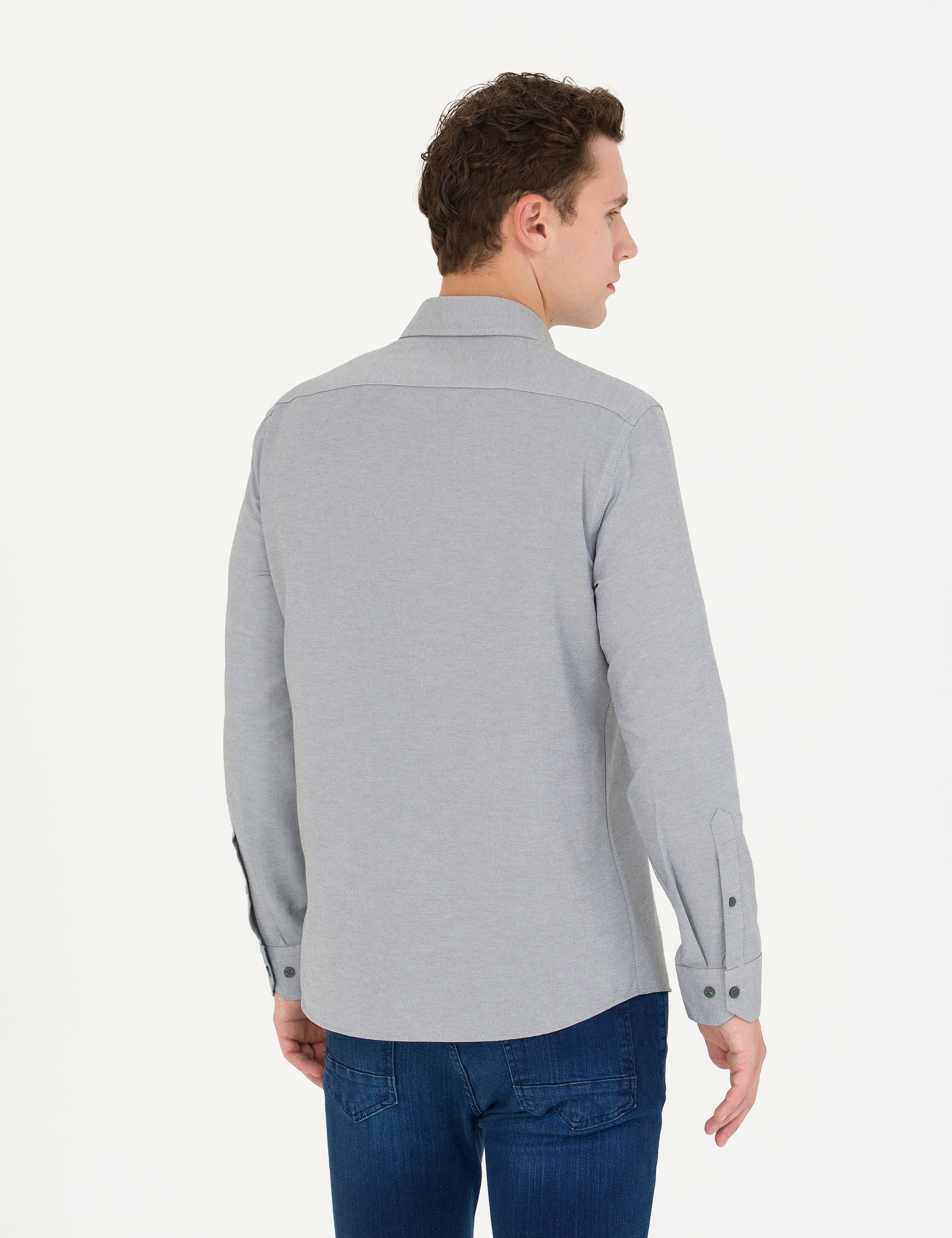 Haki Slim Fit Uzun Kollu Gömlek - Image 5