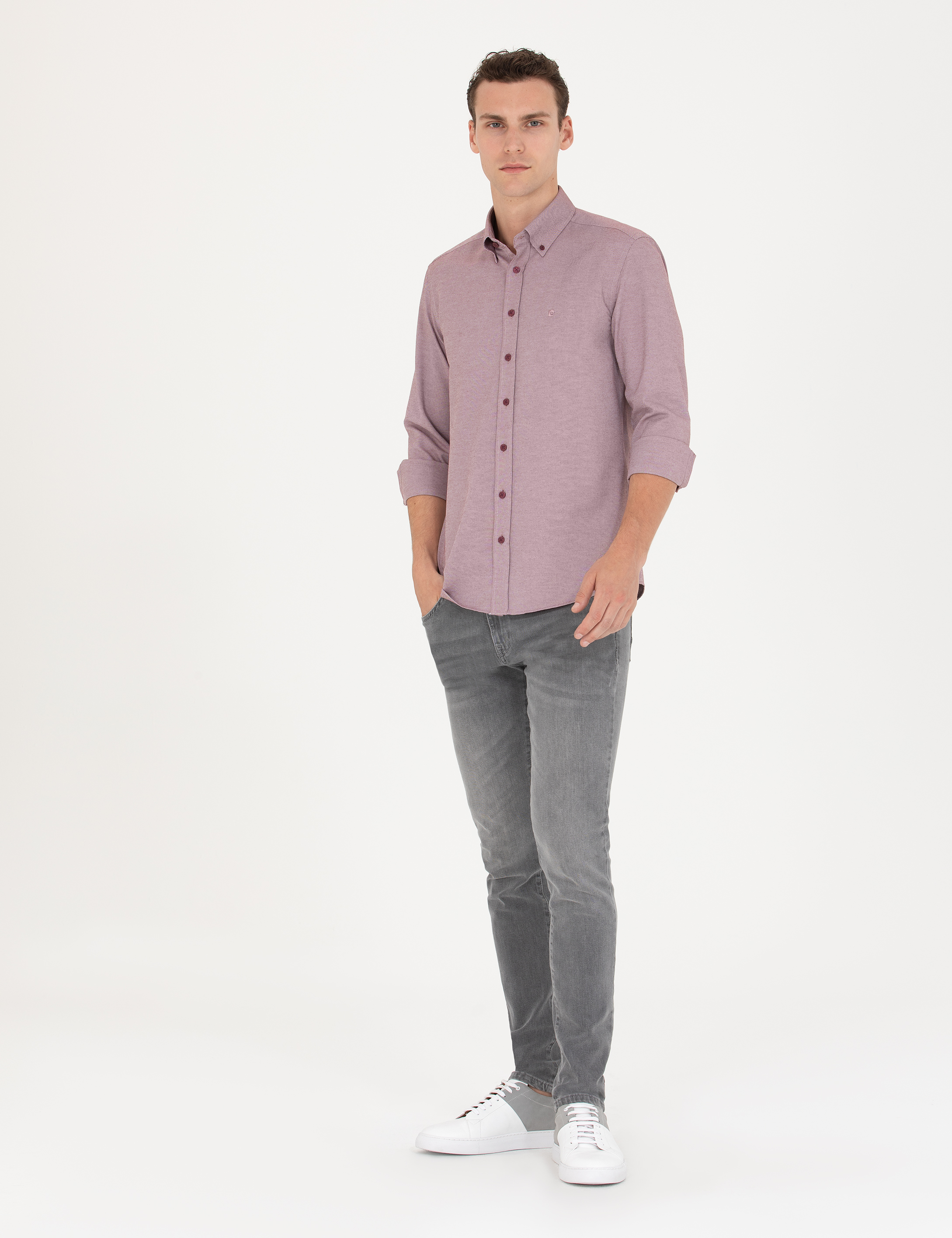 Bordo Slim Fit Uzun Kollu Gömlek - Image 4