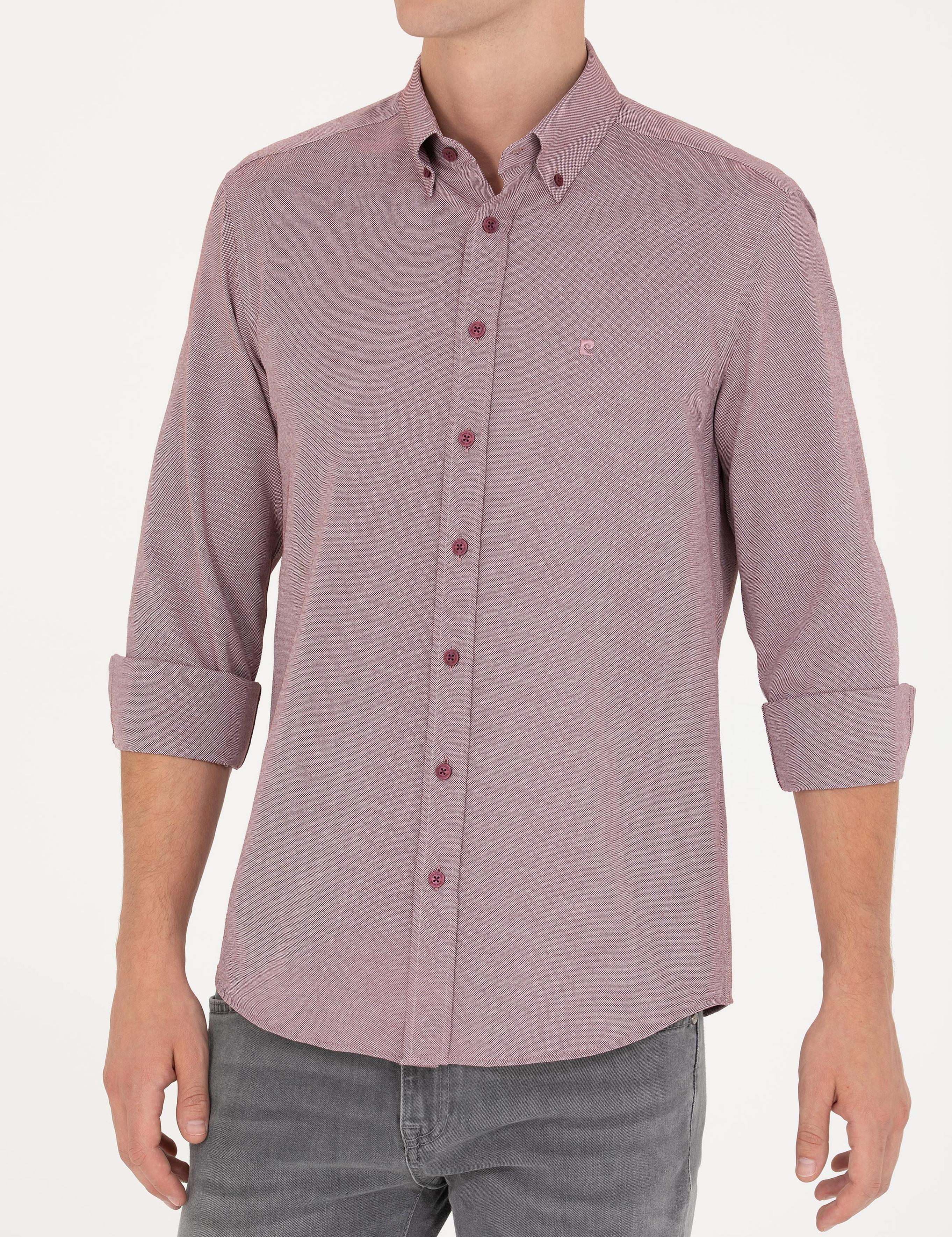 Bordo Slim Fit Uzun Kollu Gömlek