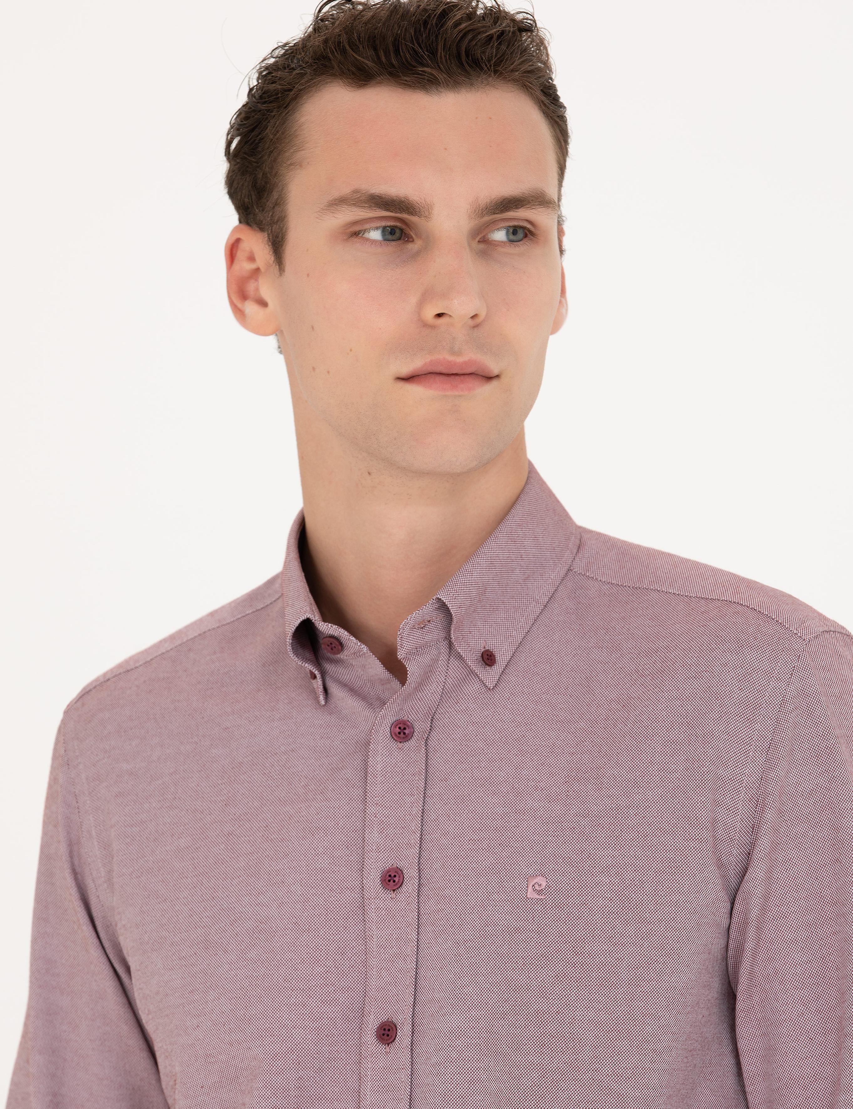 Bordo Slim Fit Uzun Kollu Gömlek