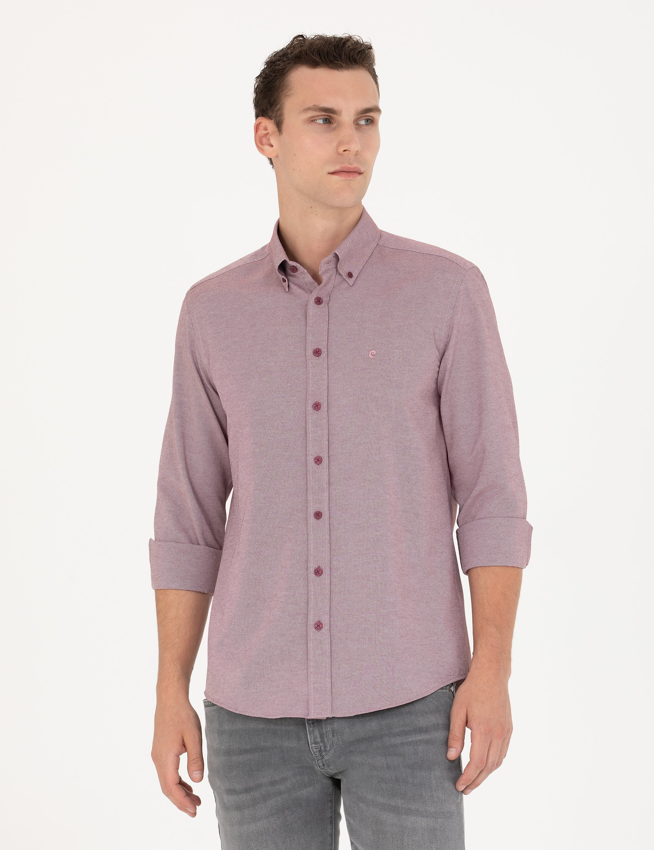 Bordo Slim Fit Uzun Kollu Gömlek