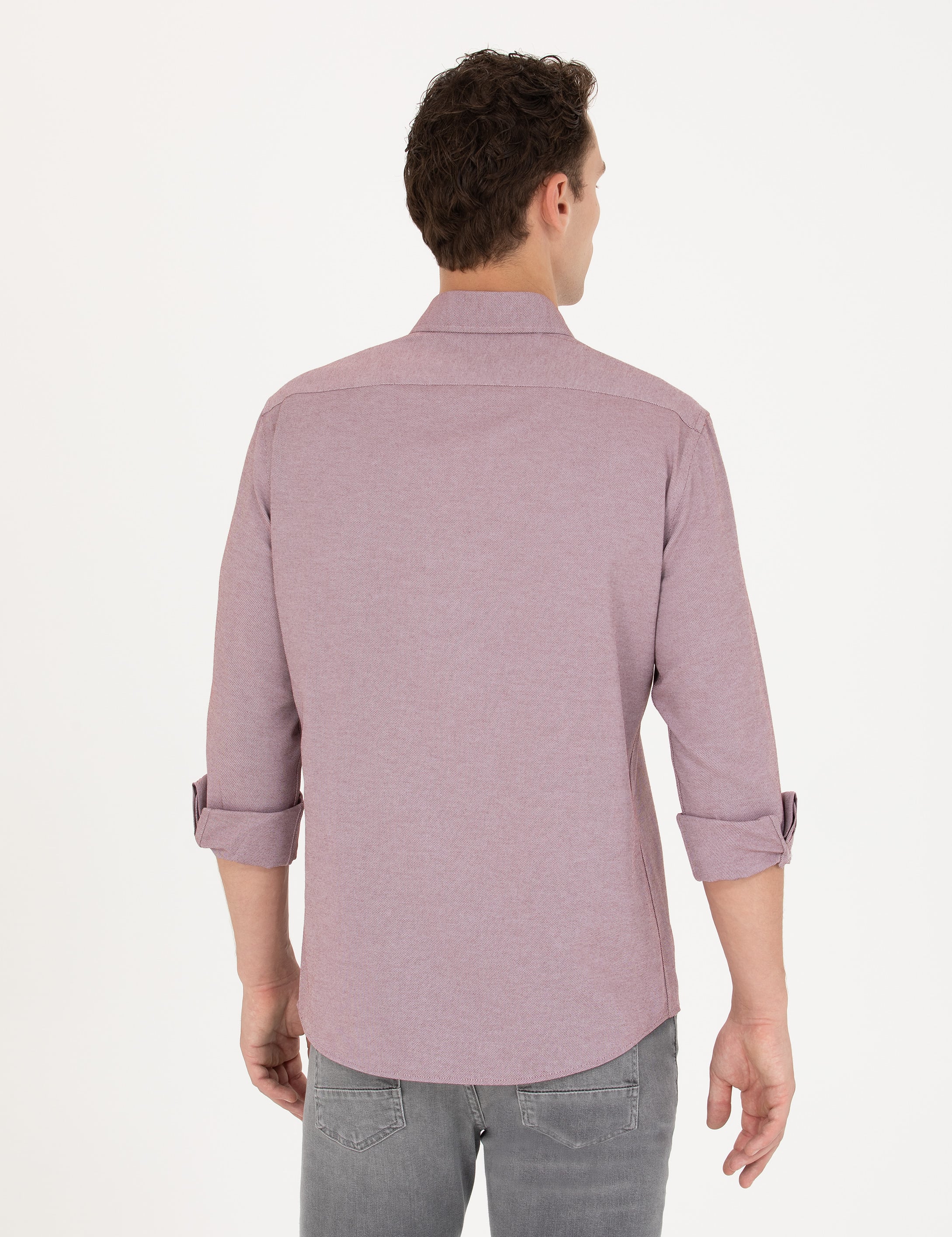 Bordo Slim Fit Uzun Kollu Gömlek - Image 5