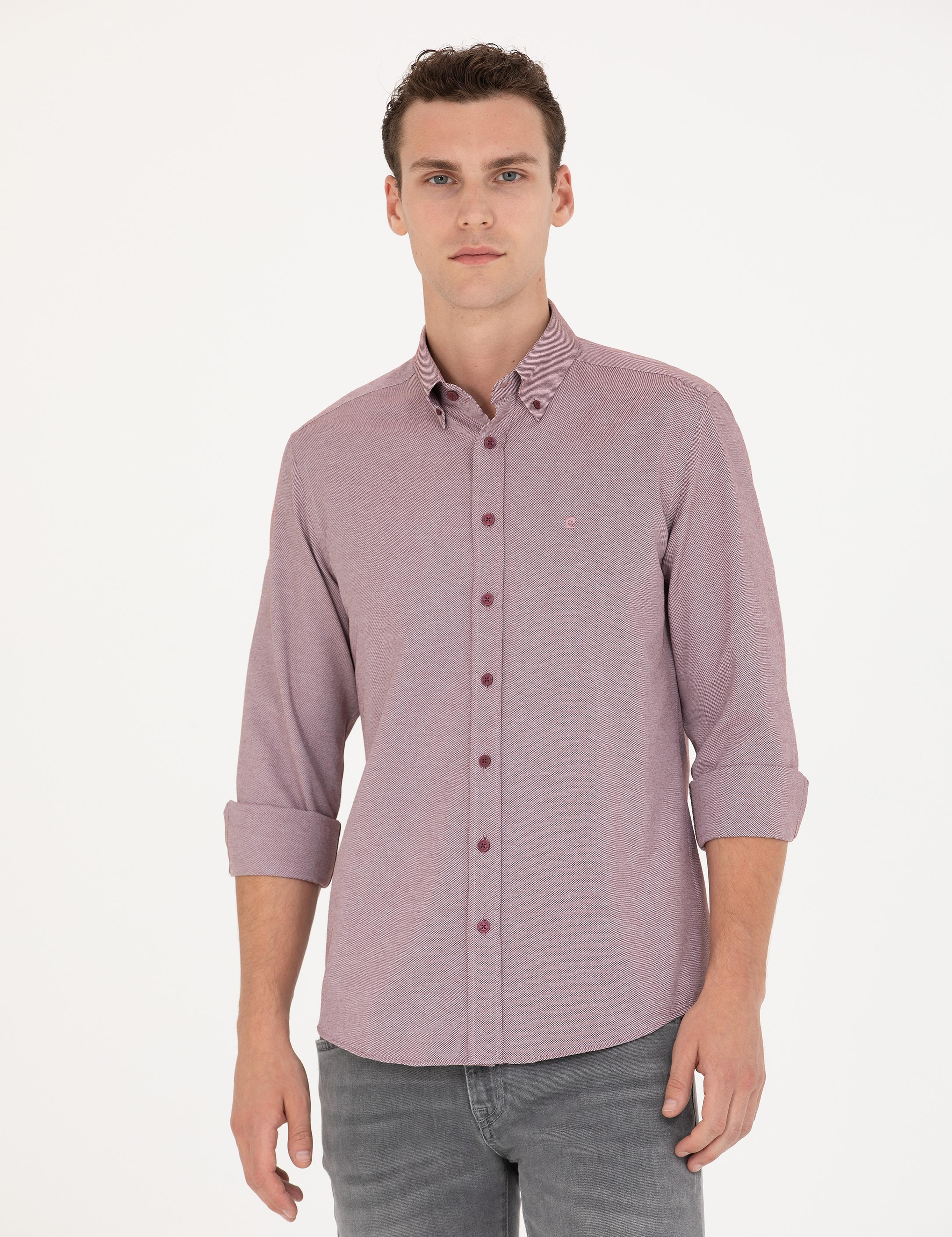 Bordo Slim Fit Uzun Kollu Gömlek