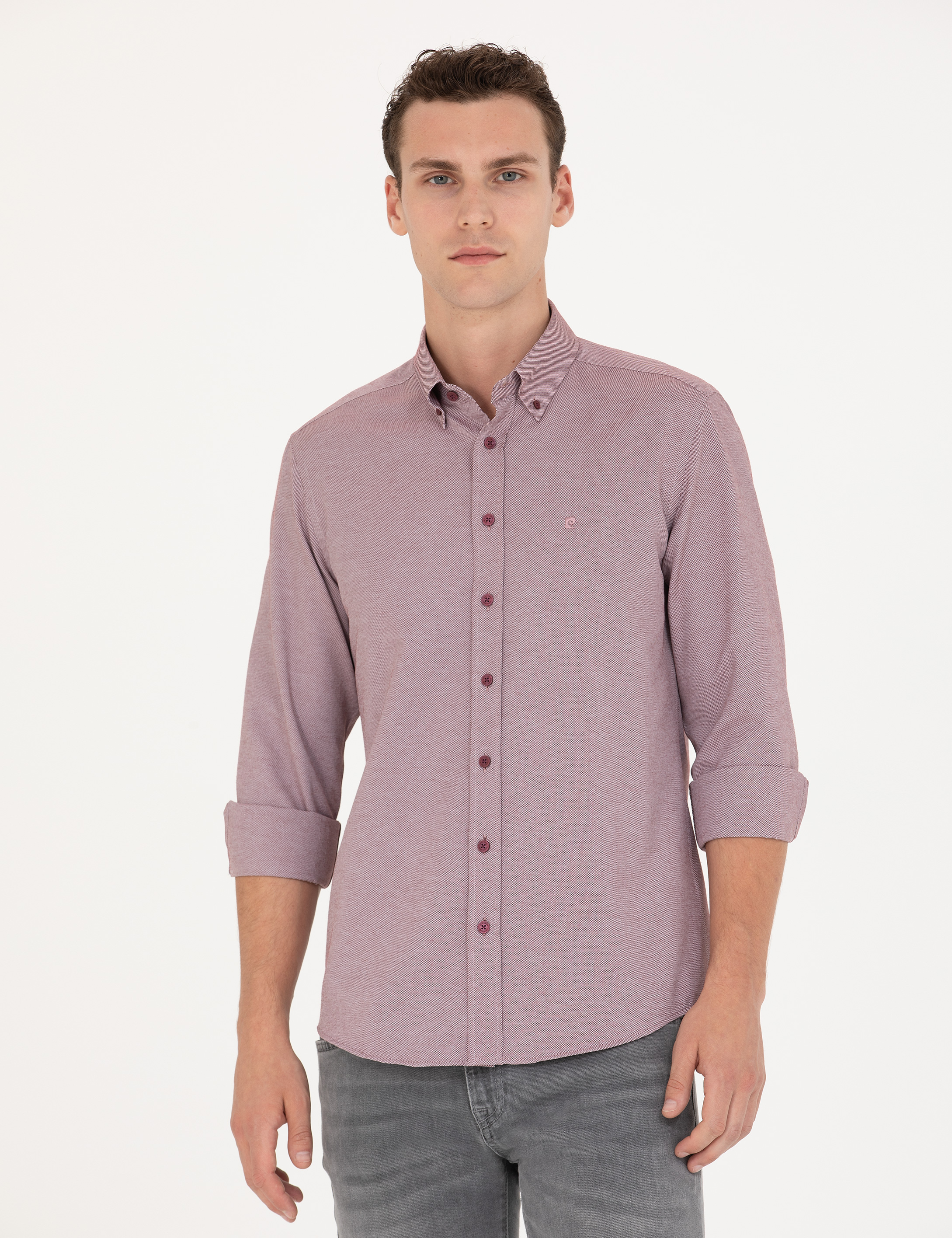 Bordo Slim Fit Uzun Kollu Gömlek
