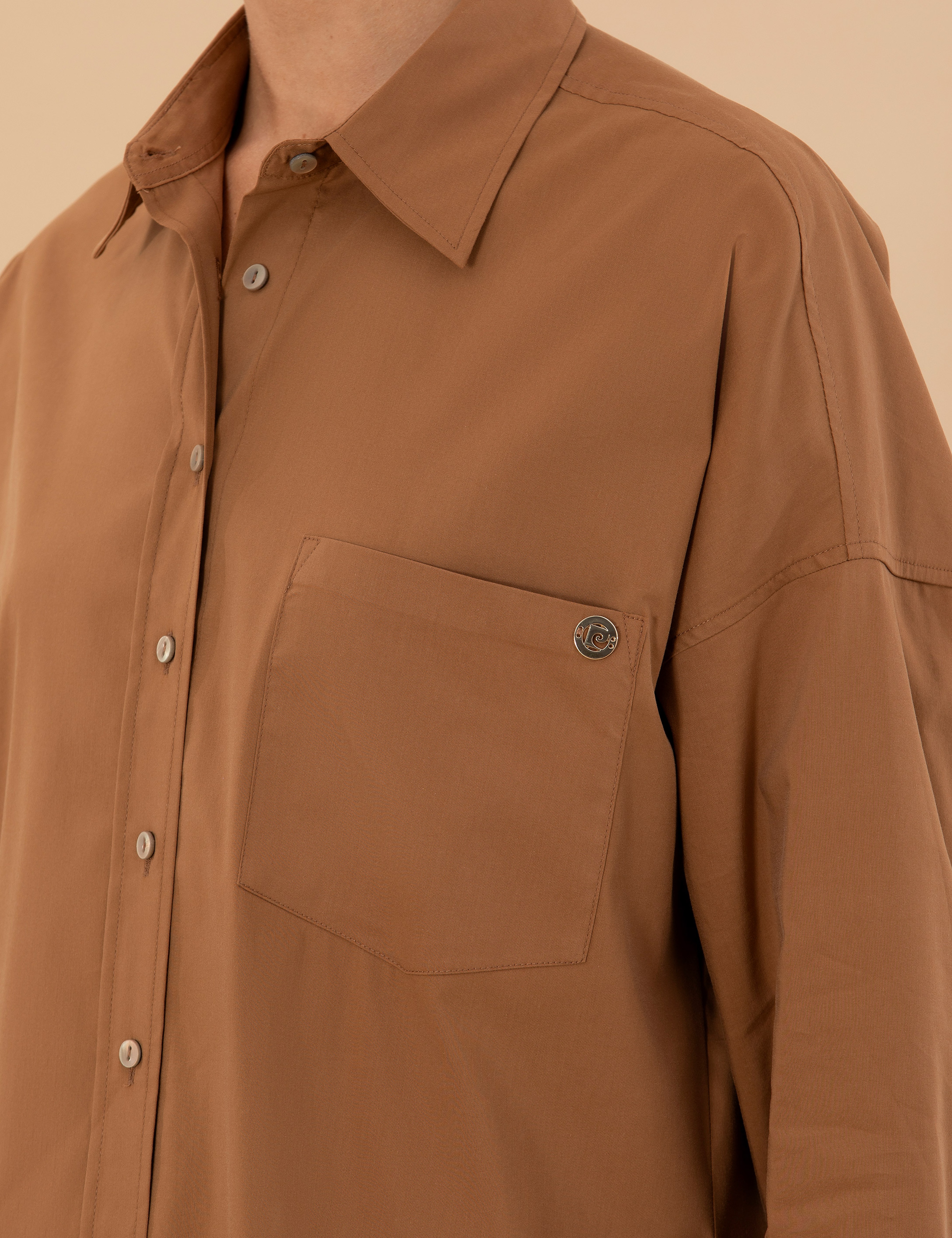 Camel Oversize Uzun Kollu Gömlek