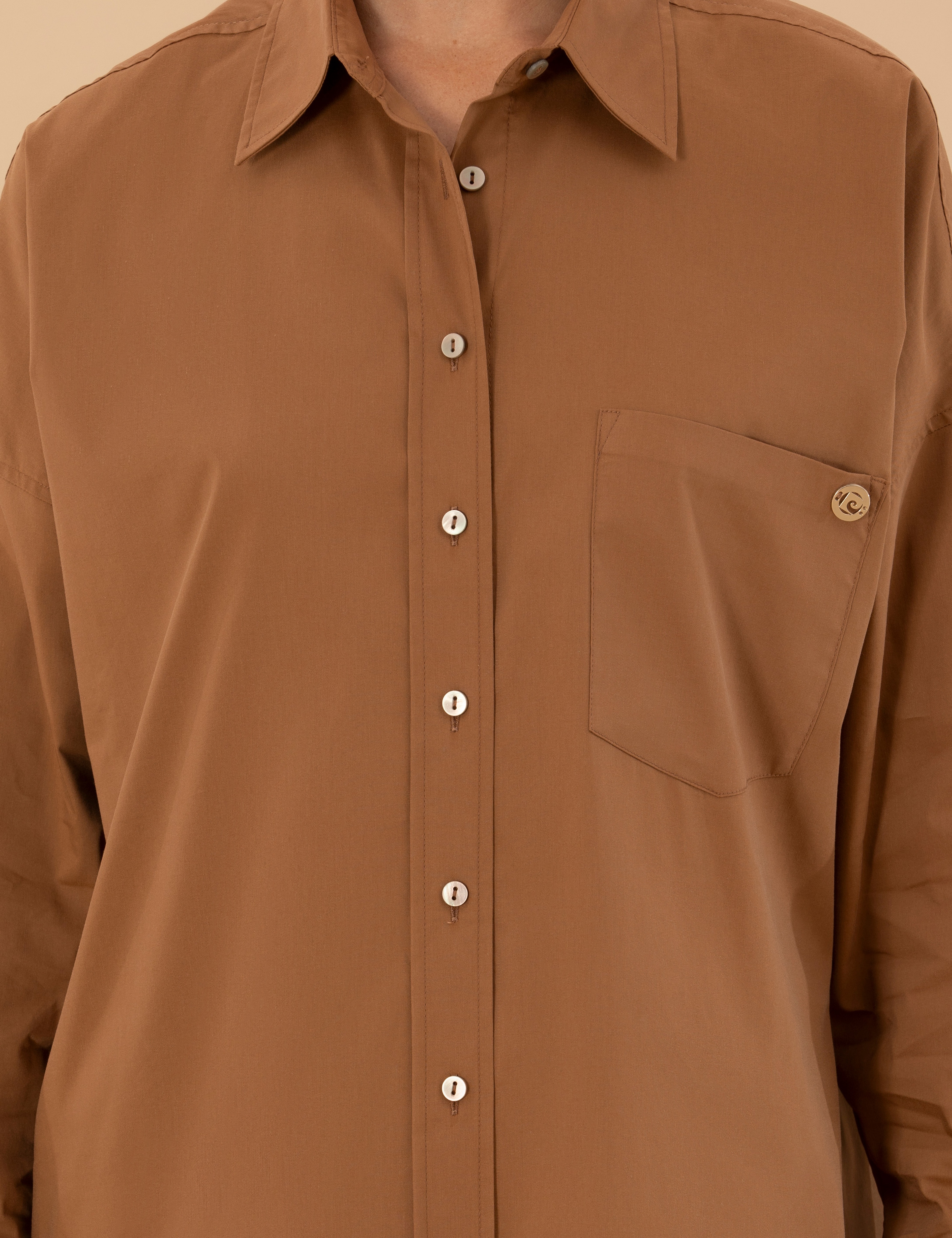 Camel Oversize Uzun Kollu Gömlek