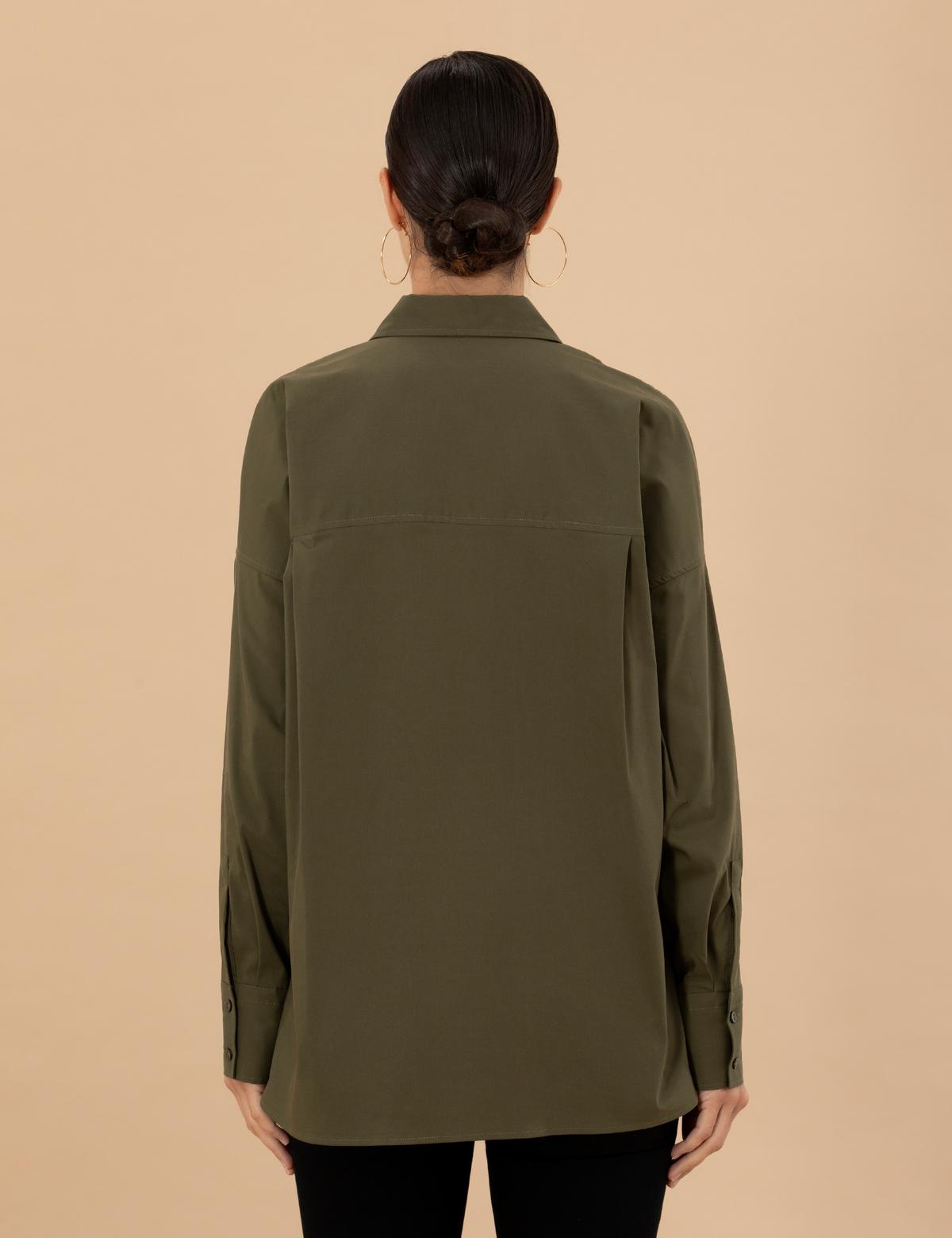 Kahverengi Oversize Uzun Kollu Gömlek - 50273282053