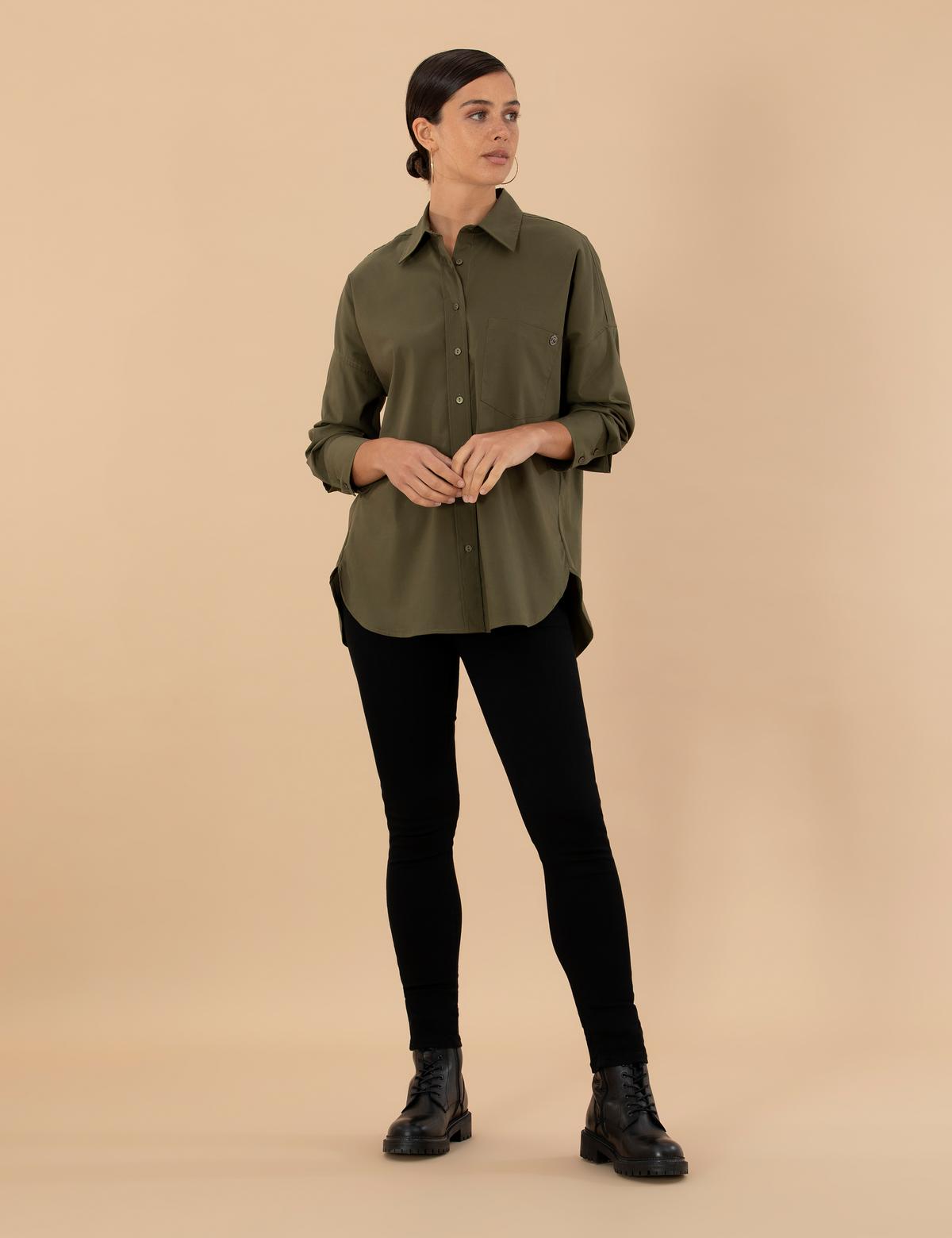 Kahverengi Oversize Uzun Kollu Gömlek - 50273282053