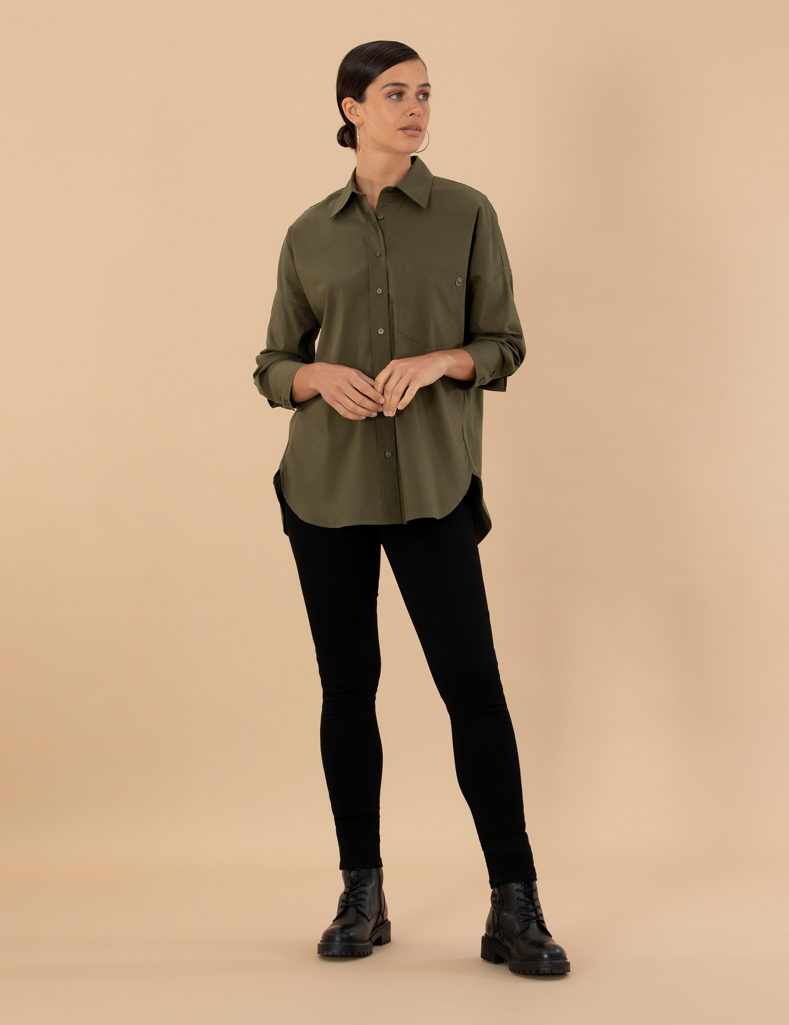 Kahverengi Oversize Uzun Kollu Gömlek