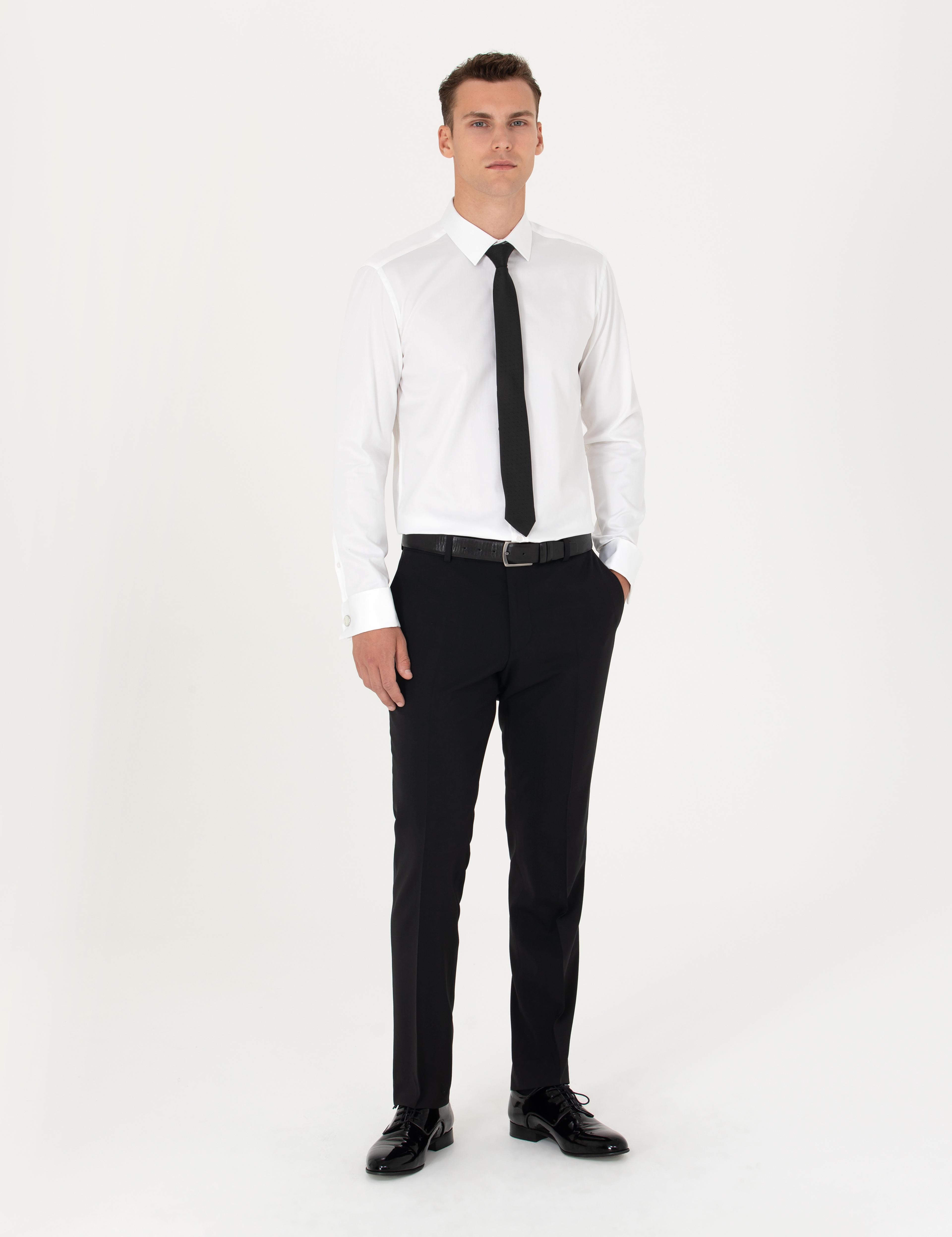 Beyaz Slim Fit Uzun Kollu Basic Gömlek - Image 4