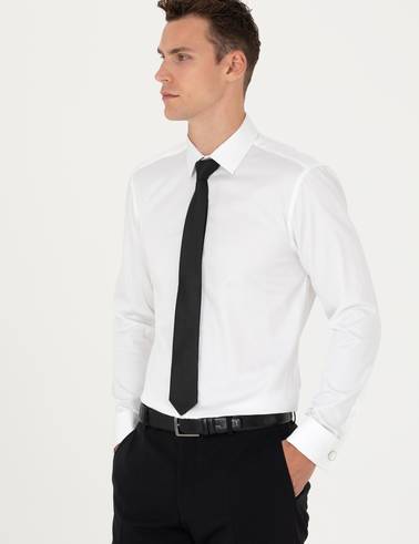 Beyaz Slim Fit Uzun Kollu Basic Gömlek