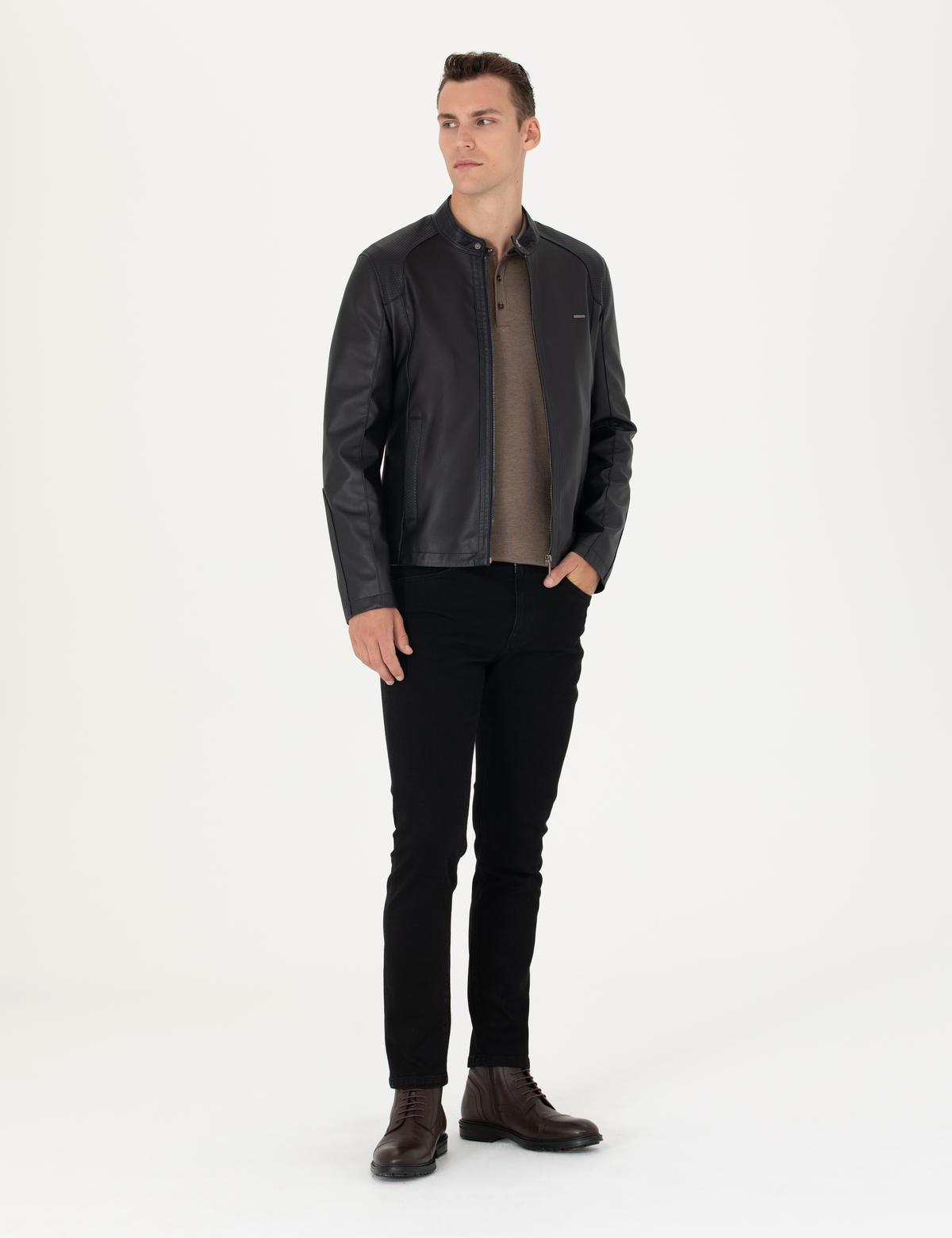 Lacivert Deri Ceket - 50280327007