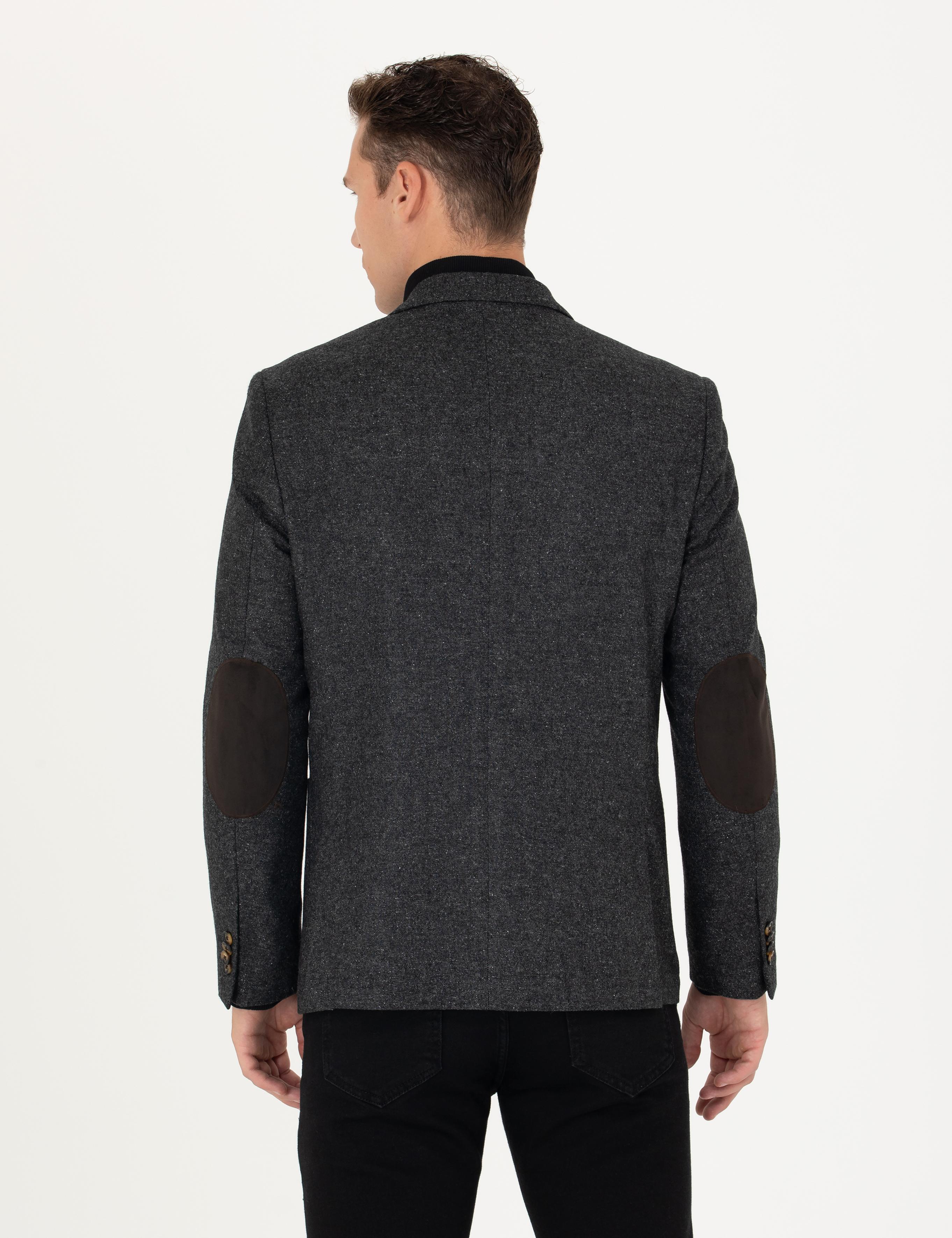 Antrasit Slim Fit Yün Karışımlı Ceket