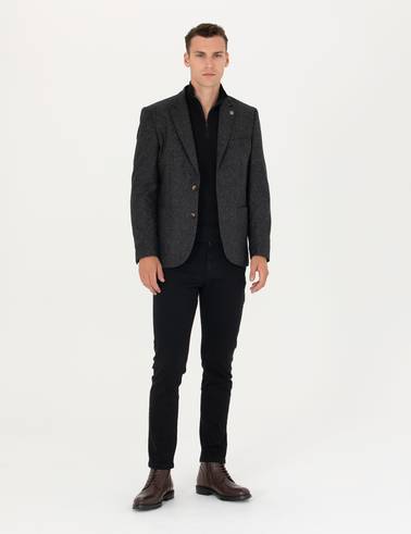 Antrasit Slim Fit Yün Karışımlı Ceket