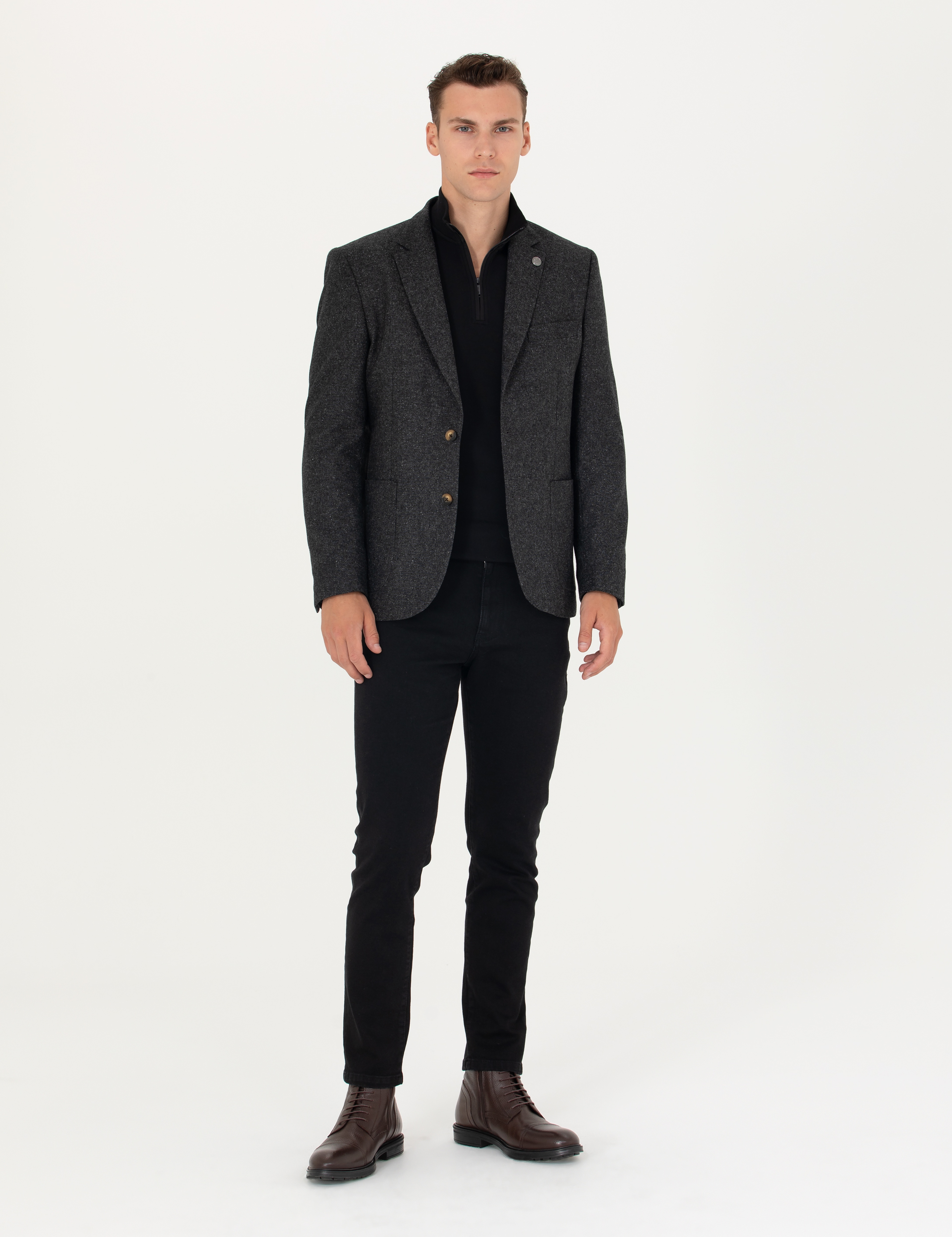 Antrasit Slim Fit Yün Karışımlı Ceket - Image 4