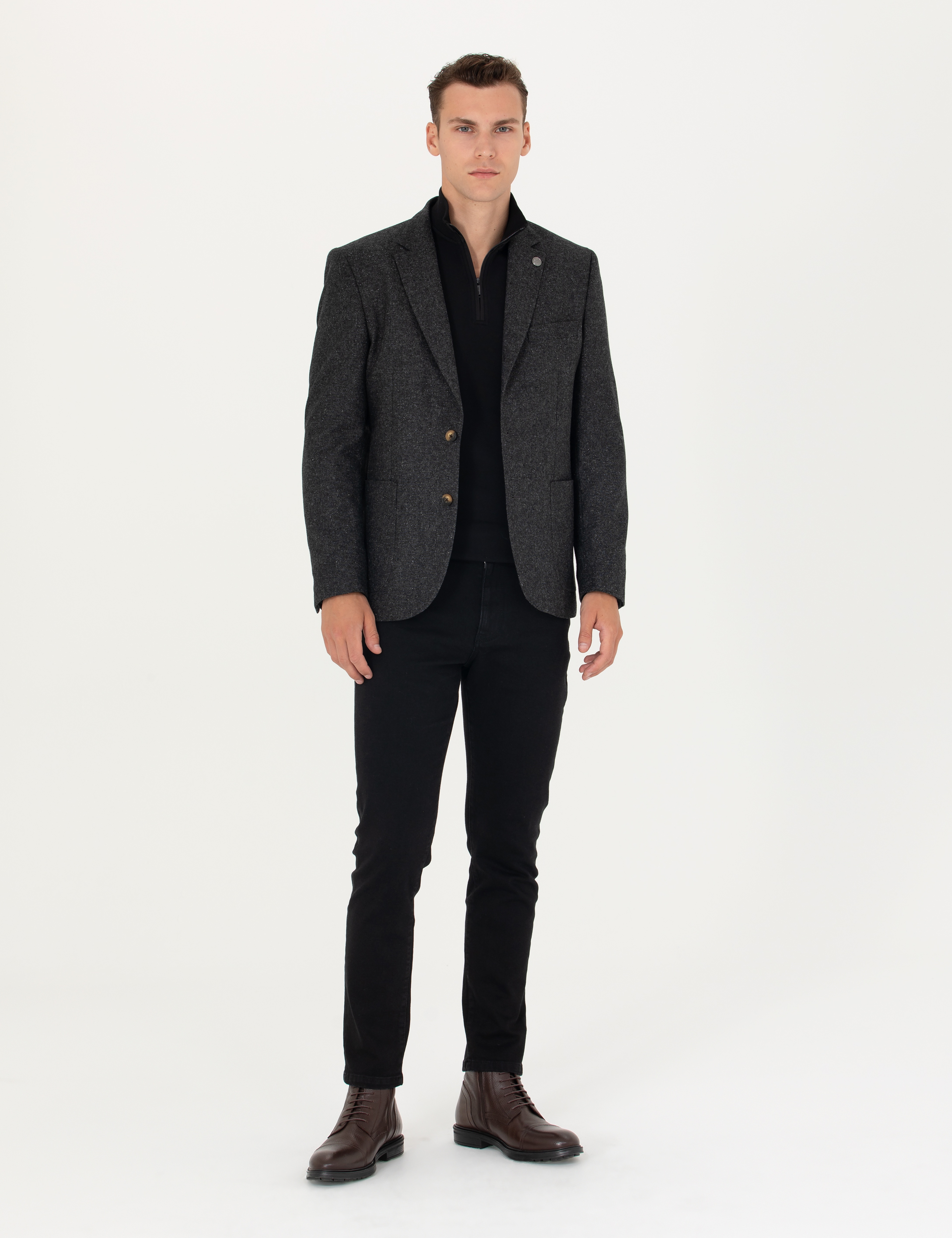 Antrasit Slim Fit Yün Karışımlı Ceket