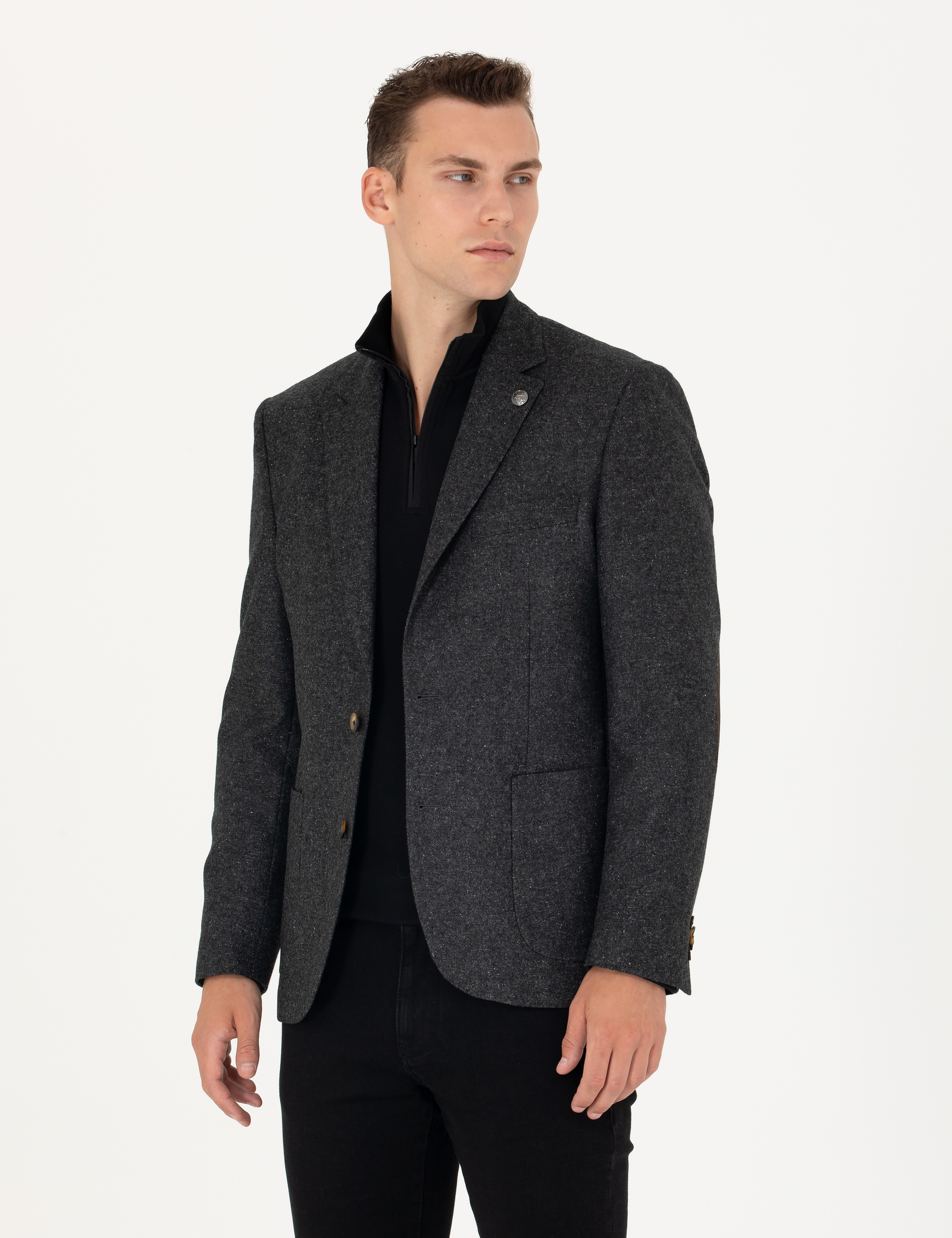 Antrasit Slim Fit Yün Karışımlı Ceket