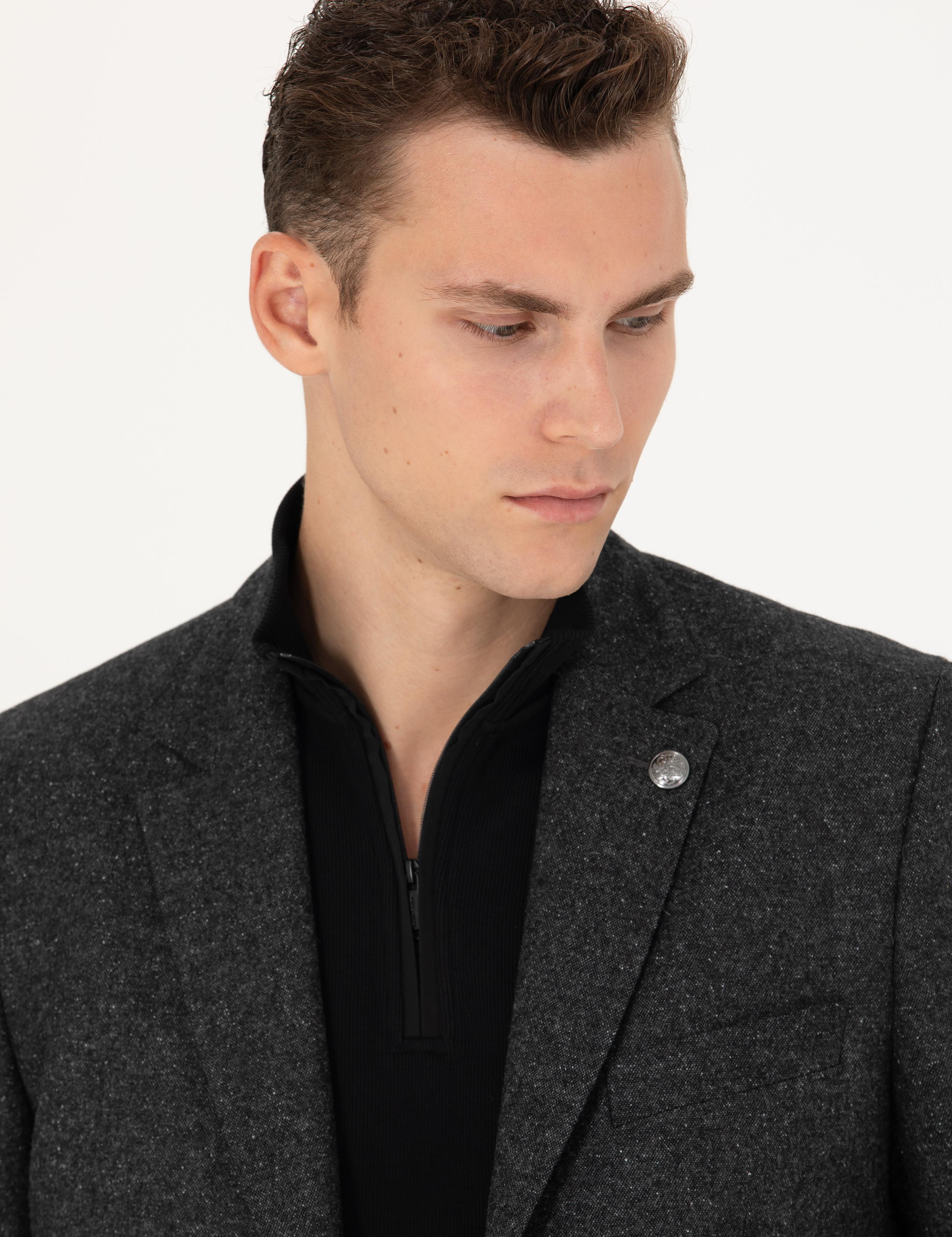 Antrasit Slim Fit Yün Karışımlı Ceket