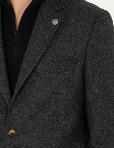 Antrasit Slim Fit Yün Karışımlı Ceket