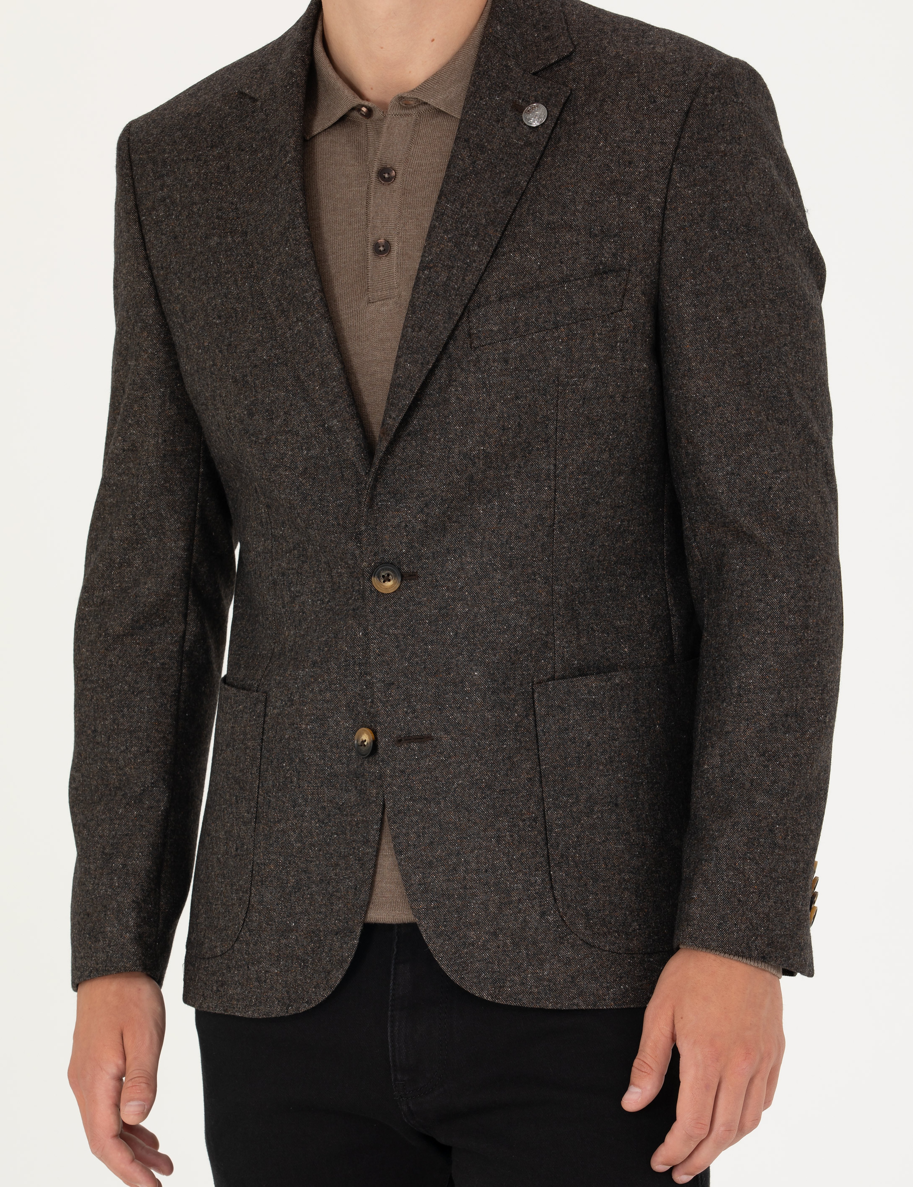 Kahverengi Slim Fit Yün Karışımlı Ceket - Image 6