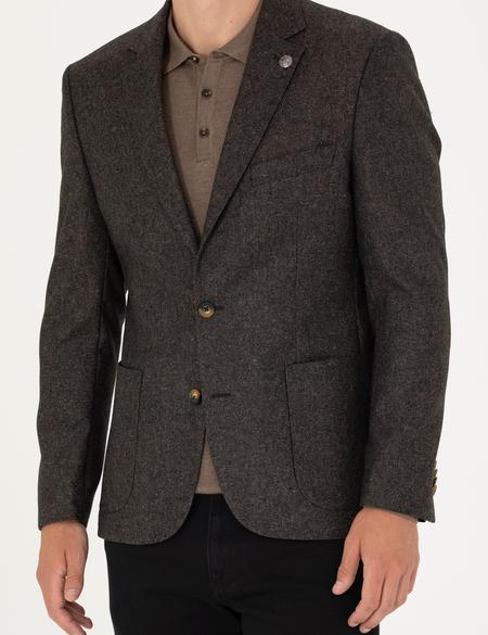 Kahverengi Slim Fit Yün Karışımlı Ceket - 50272754041