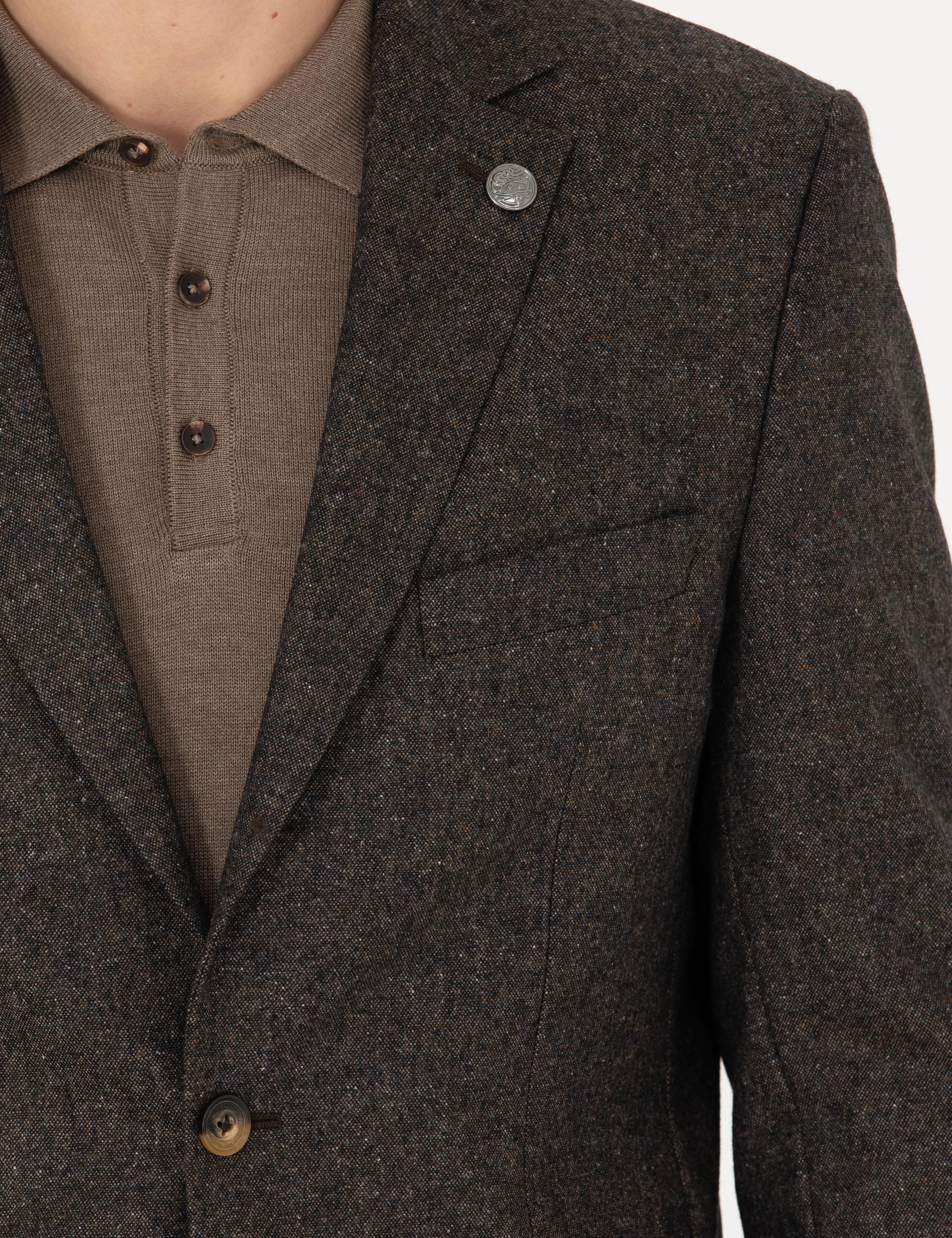 Kahverengi Slim Fit Yün Karışımlı Ceket