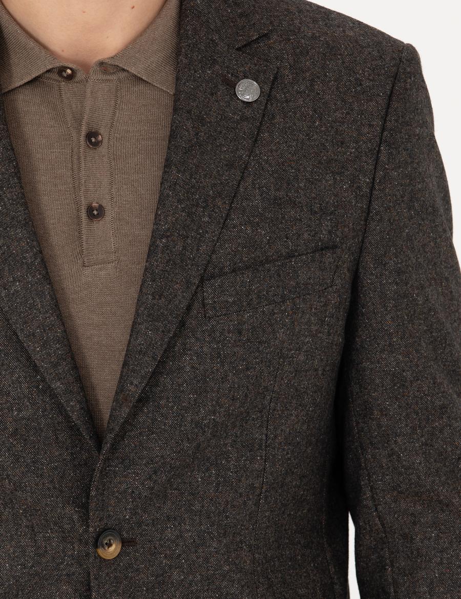 Kahverengi Slim Fit Yün Karışımlı Ceket
