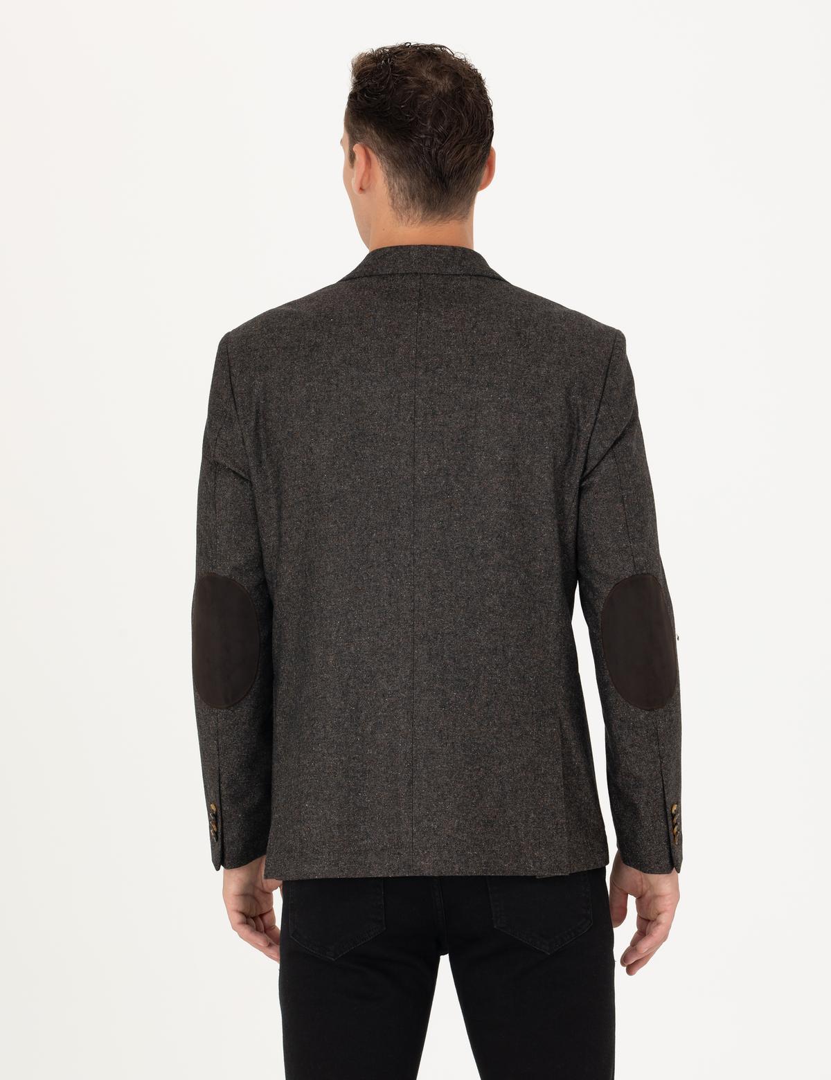 Kahverengi Slim Fit Yün Karışımlı Ceket - 50272754041