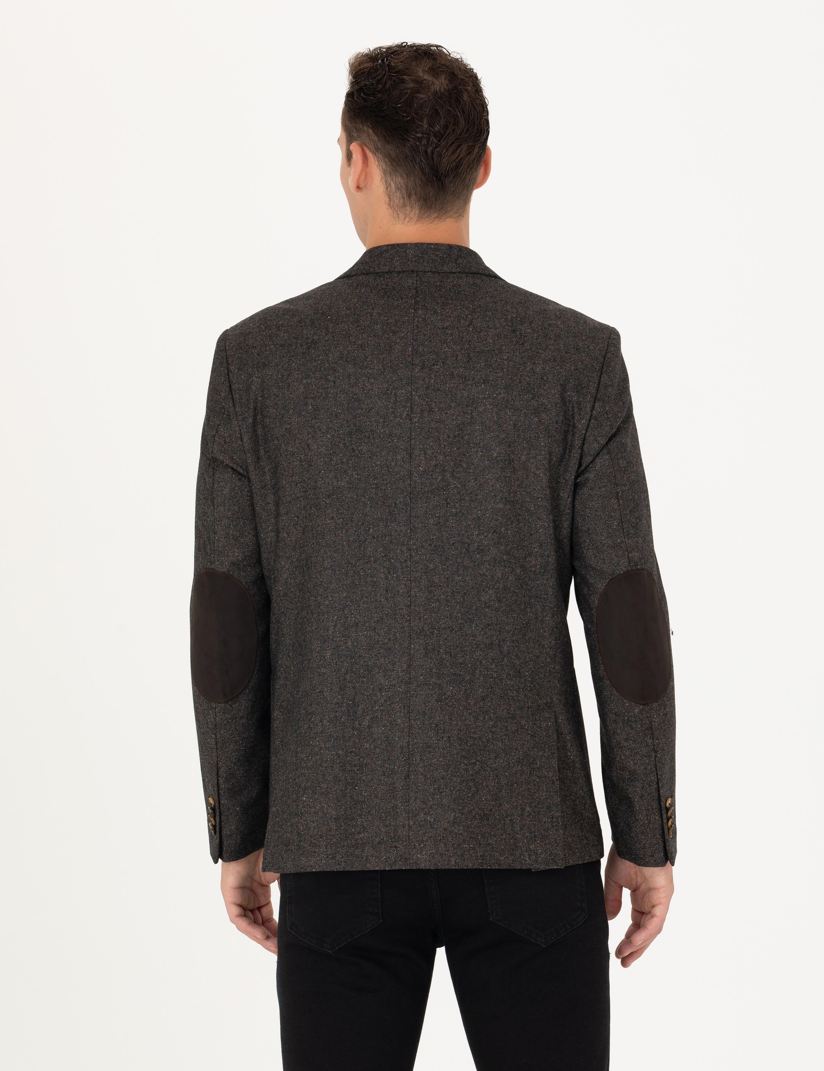 Kahverengi Slim Fit Yün Karışımlı Ceket