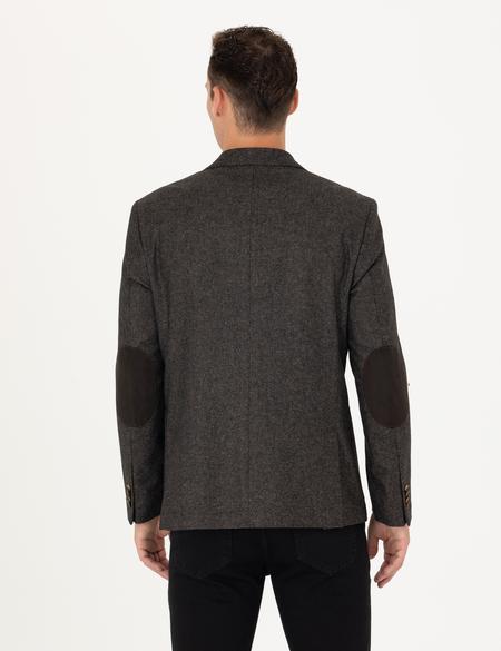 Kahverengi Slim Fit Yün Karışımlı Ceket - 50272754041