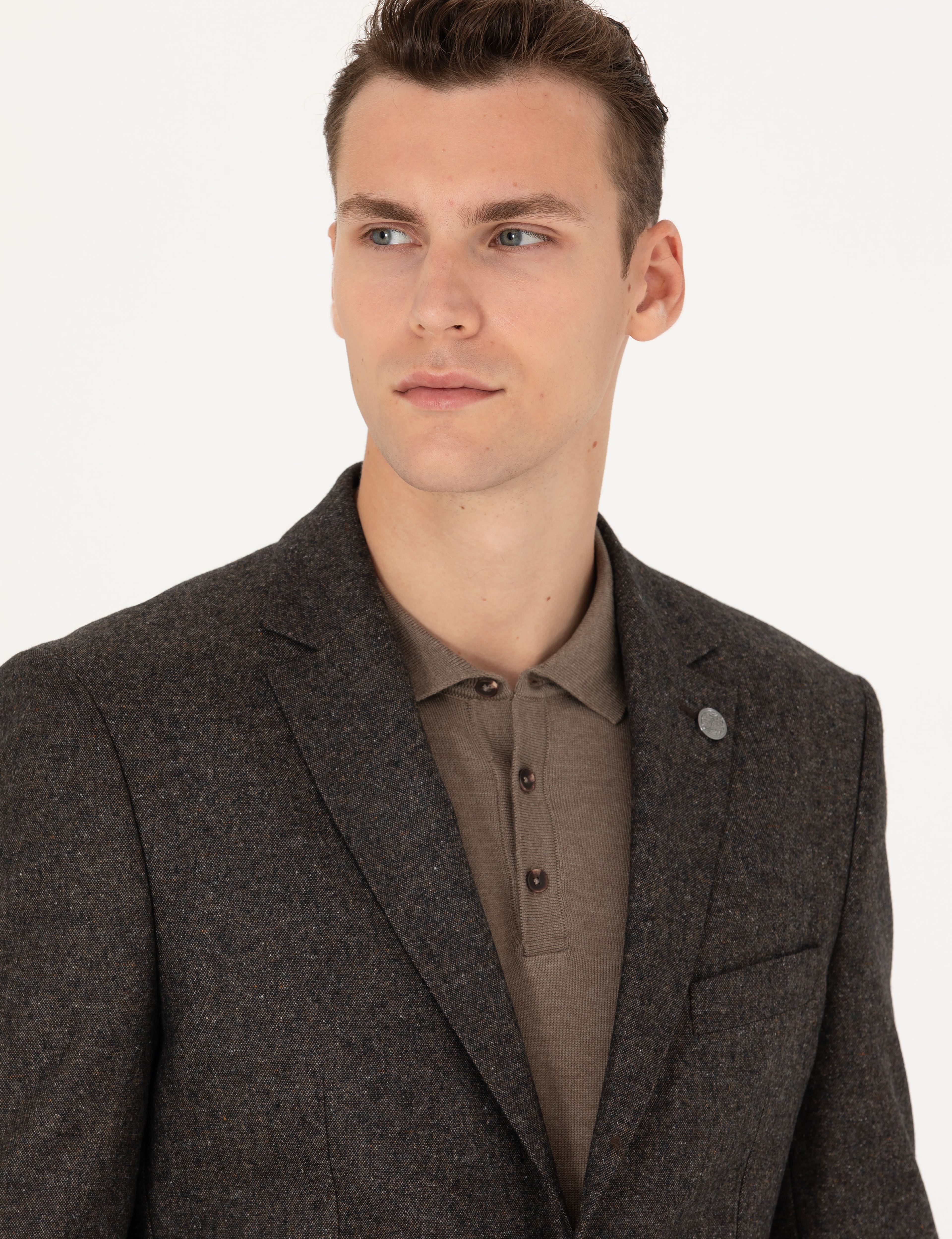 Kahverengi Slim Fit Yün Karışımlı Ceket