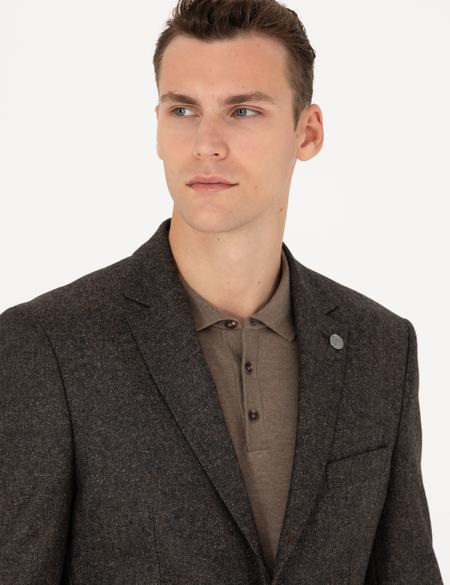Kahverengi Slim Fit Yün Karışımlı Ceket - 50272754041