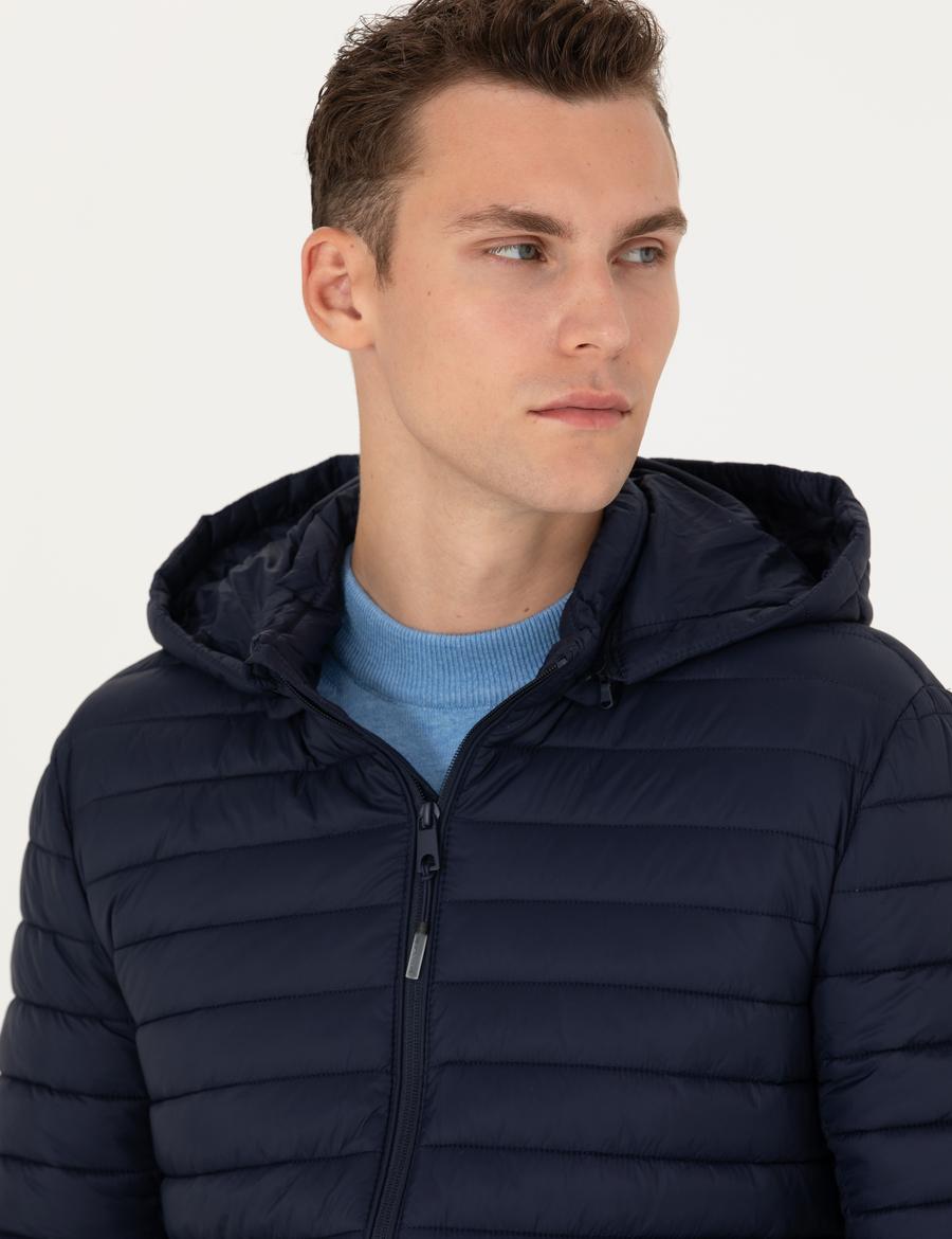 Lacivert Kapişonlu Baharlık Mevsimlik Mont