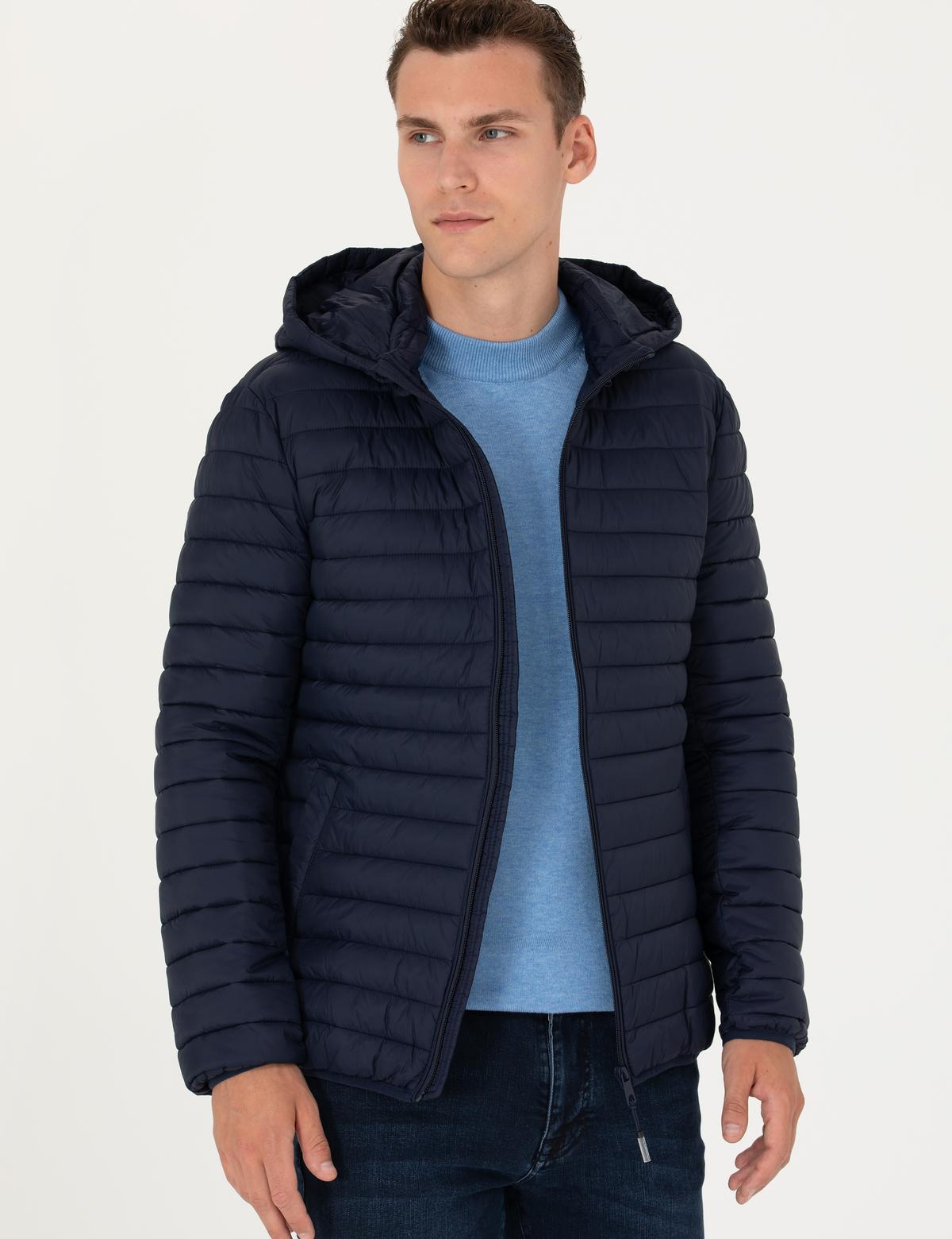 Lacivert Kapişonlu Baharlık Mevsimlik Mont