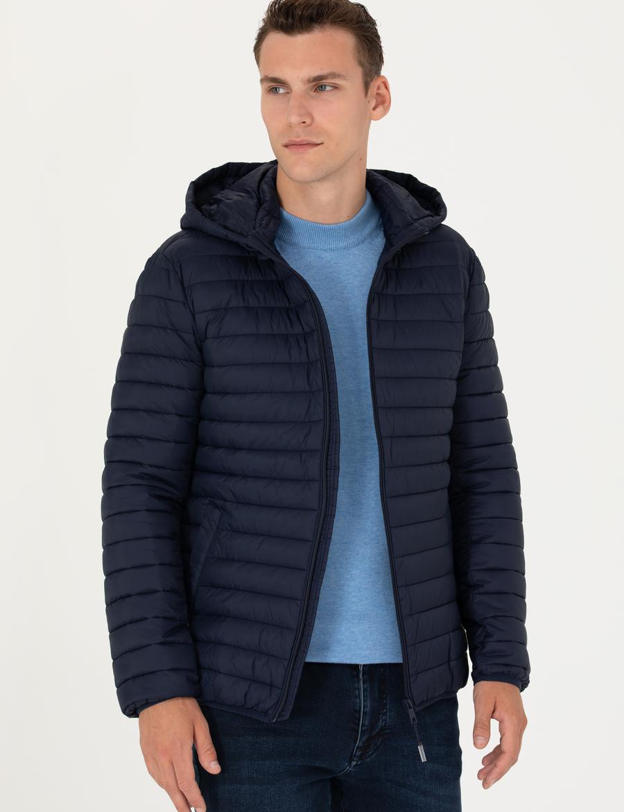 Lacivert Kapişonlu Baharlık Mevsimlik Mont