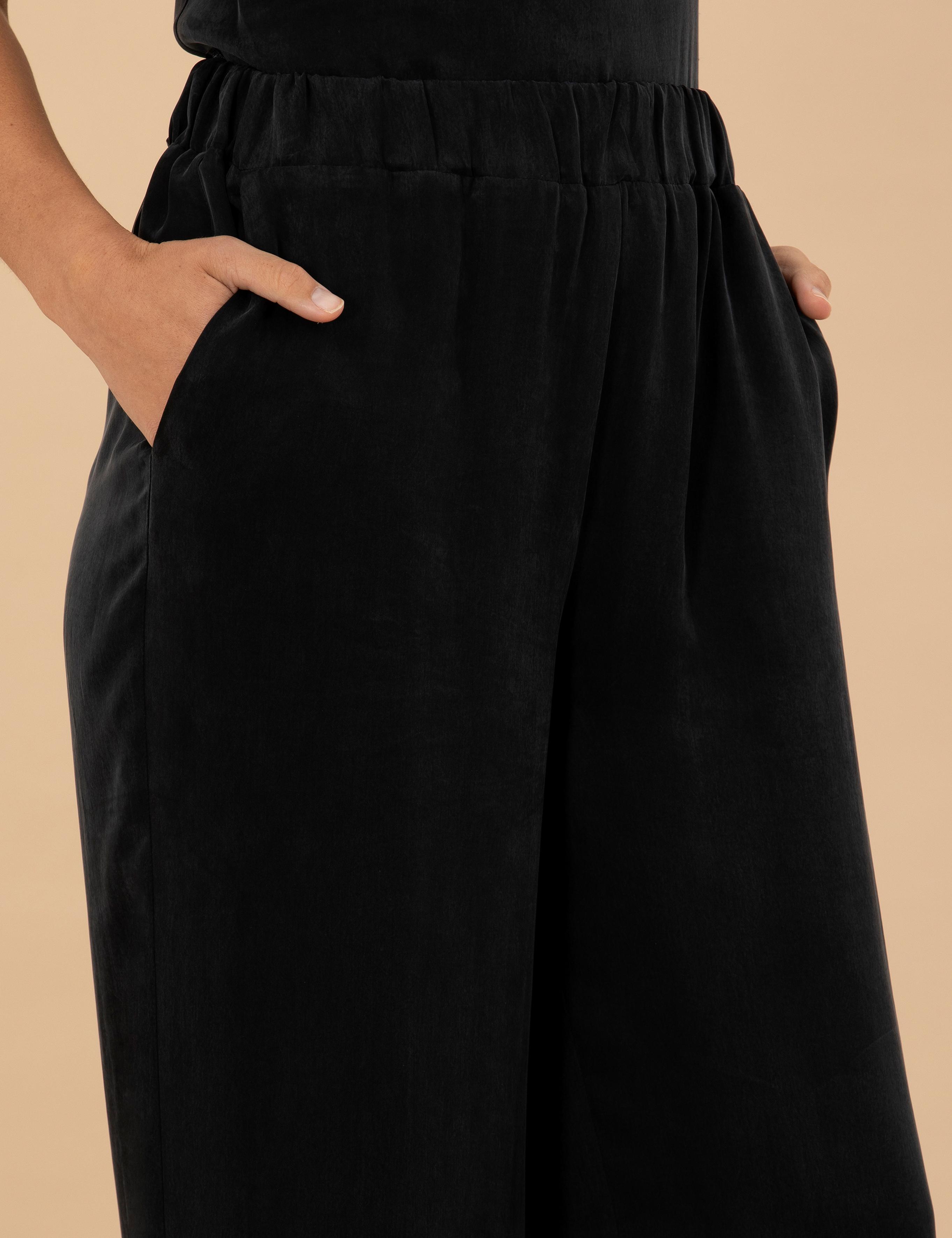 Siyah Kupro Kumaş Loose Fit Pantolon