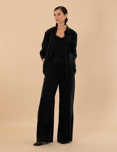 Siyah Kupro Kumaş Loose Fit Pantolon