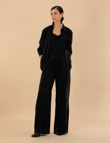 Siyah Kupro Kumaş Loose Fit Pantolon