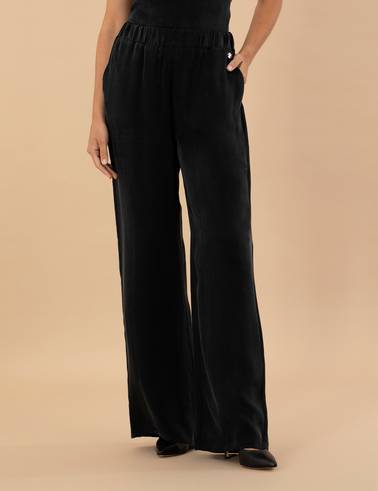 Siyah Kupro Kumaş Loose Fit Pantolon
