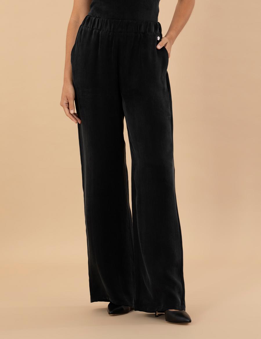 Siyah Kupro Kumaş Loose Fit Pantolon