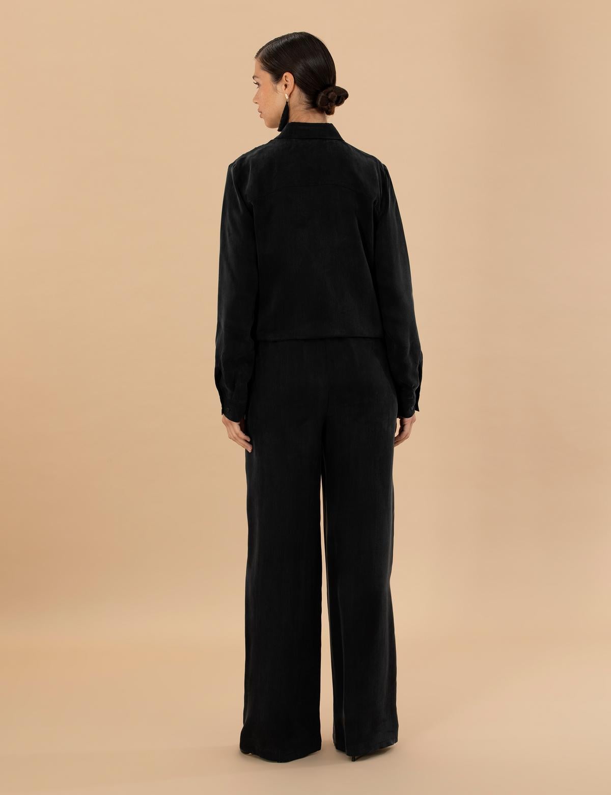 Siyah Kupro Kumaş Loose Fit Pantolon - 50273100002